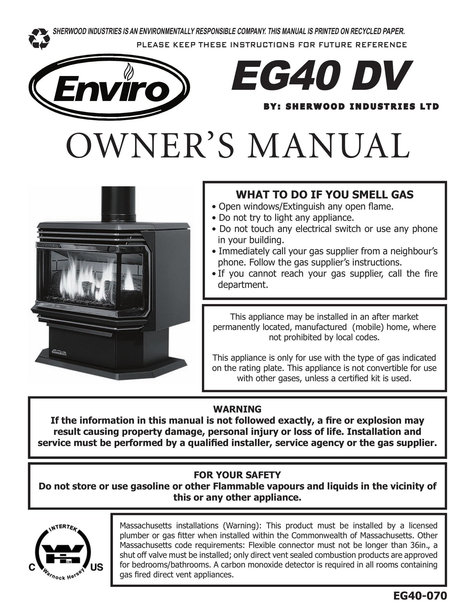 Enviro EG40-070 Indoor Fireplace User Manual