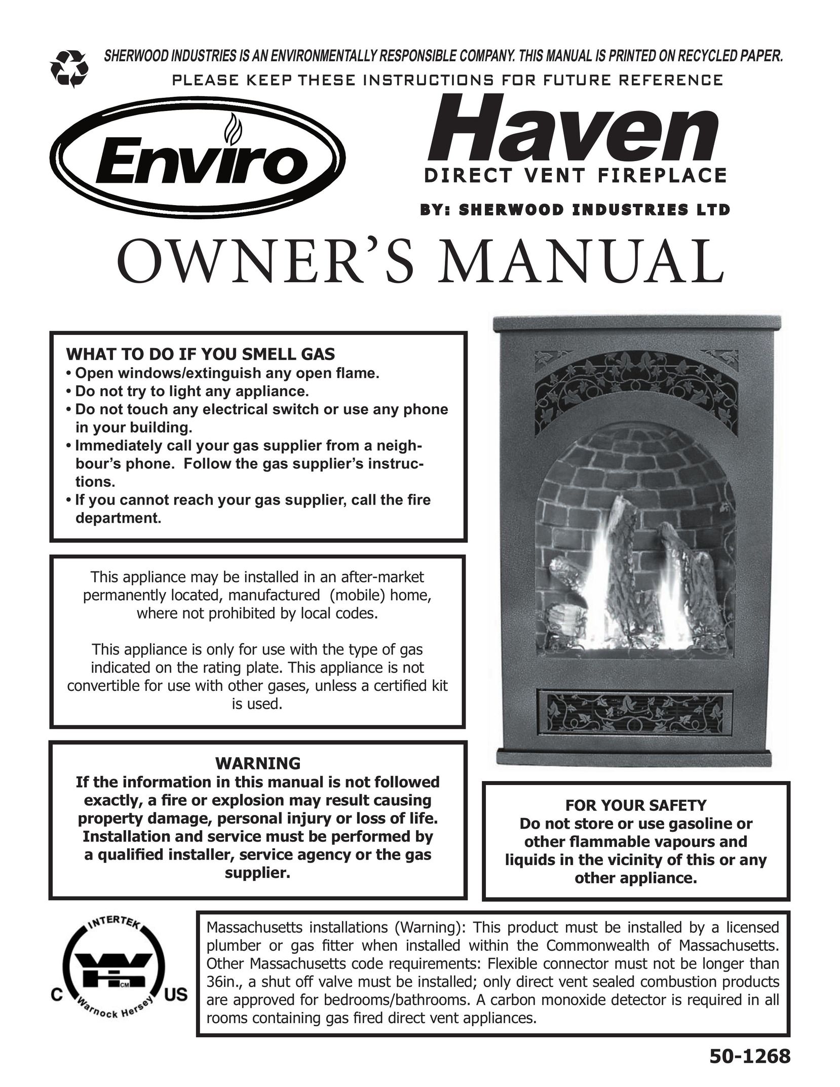 Enviro Haven Direct Vent Fireplace Indoor Fireplace User Manual
