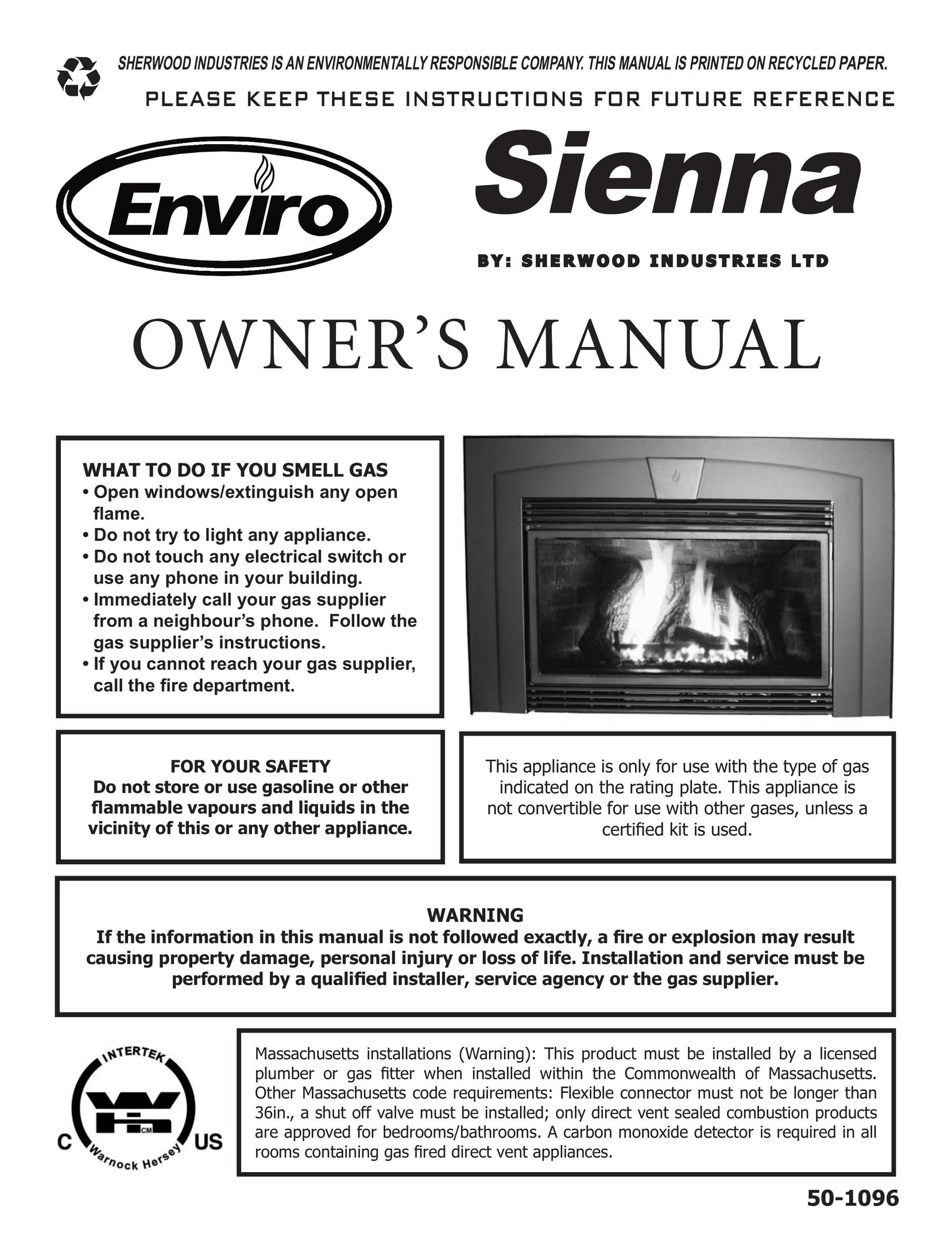 Enviro Indoor Gas Fireplace Indoor Fireplace User Manual