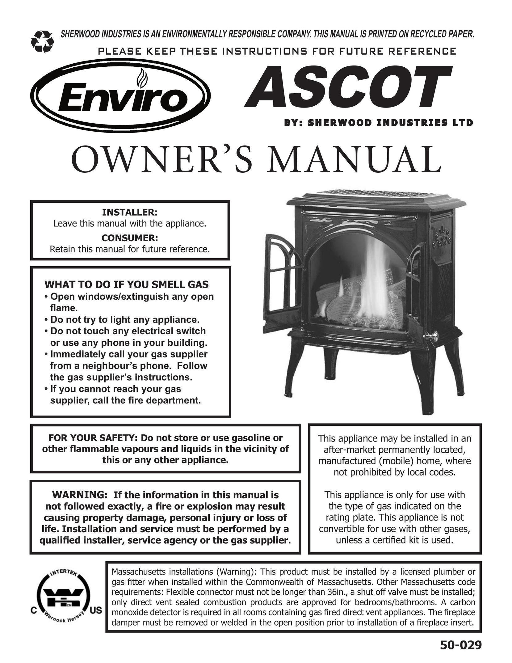 Enviro VENTED GAS FIREPLACE HEATER Indoor Fireplace User Manual