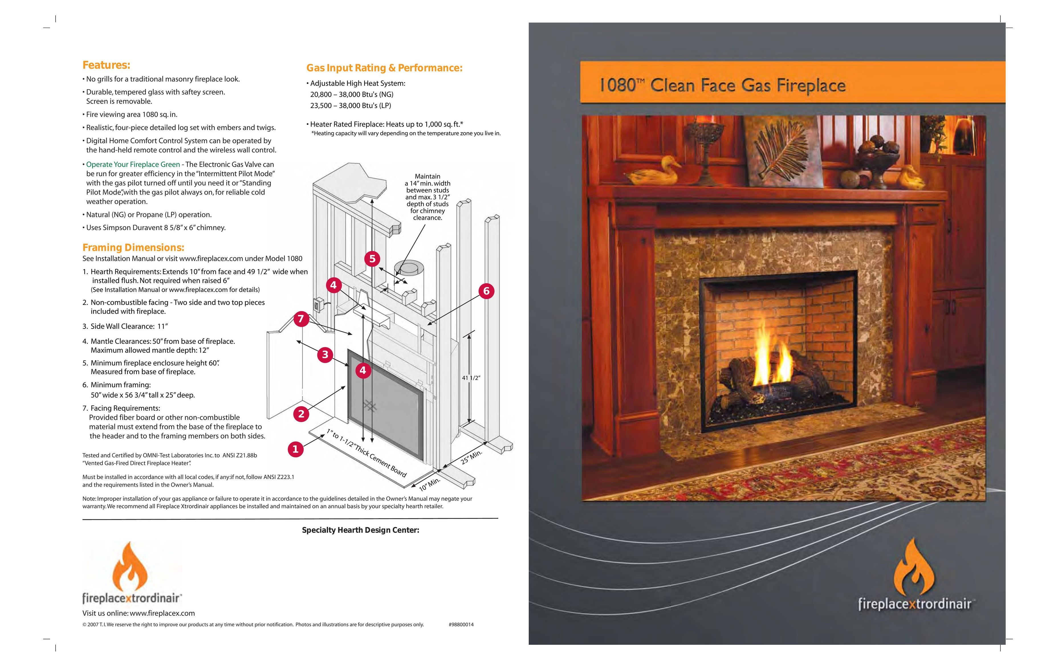 FireplaceXtrordinair 1080 CF Indoor Fireplace User Manual