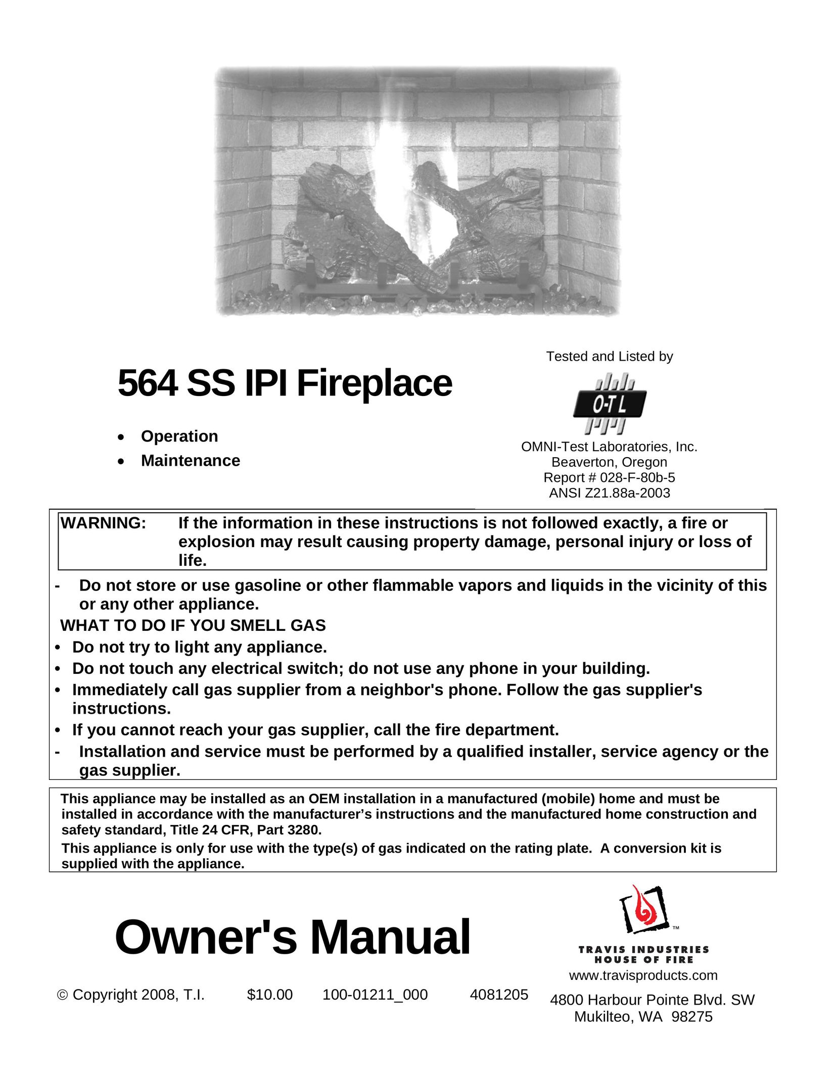 FireplaceXtrordinair 564 Indoor Fireplace User Manual
