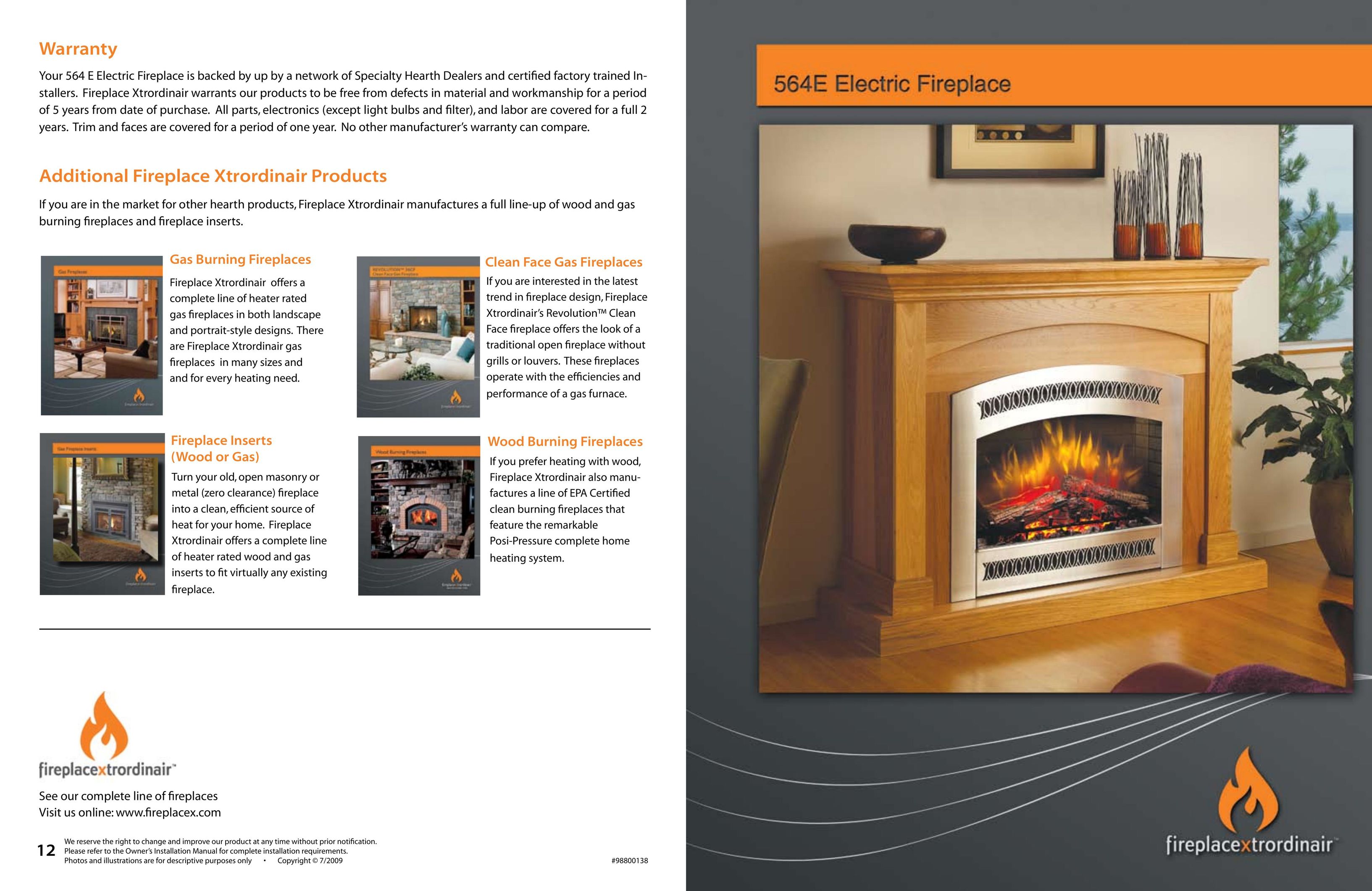 FireplaceXtrordinair FPX 564 Indoor Fireplace User Manual