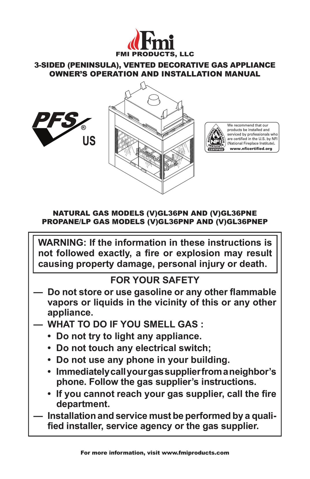FMI (V)GL36PN Indoor Fireplace User Manual