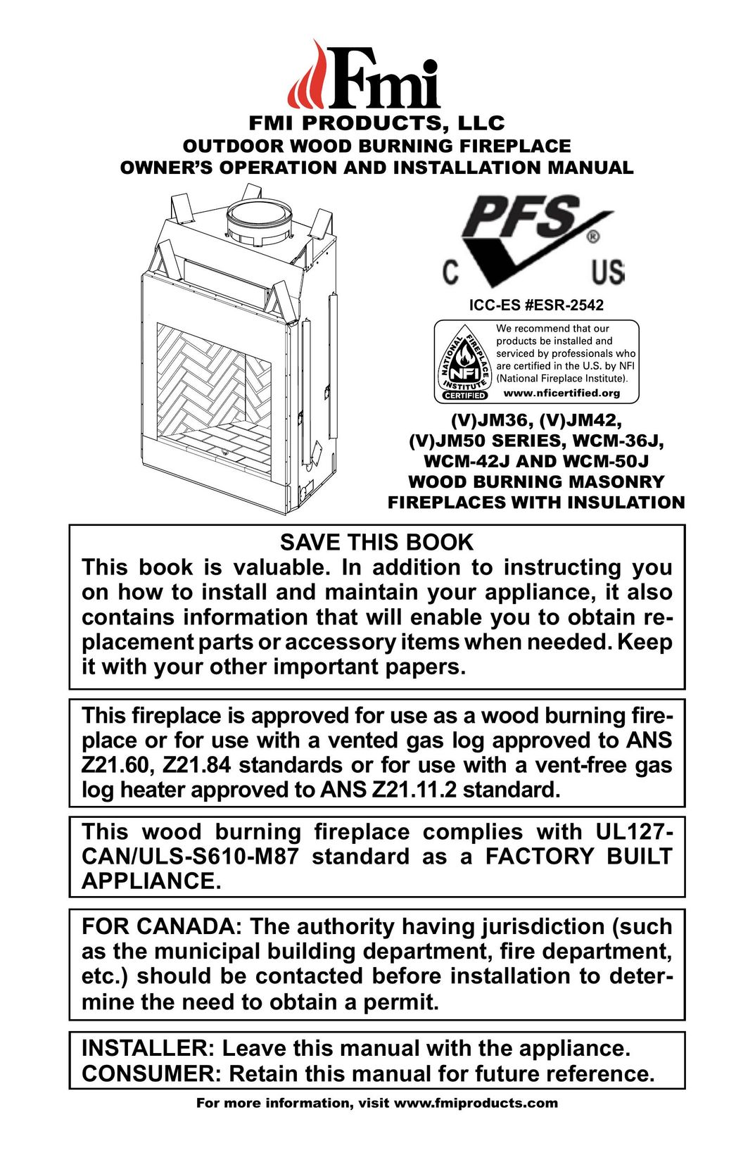 FMI (V)JM36 Indoor Fireplace User Manual