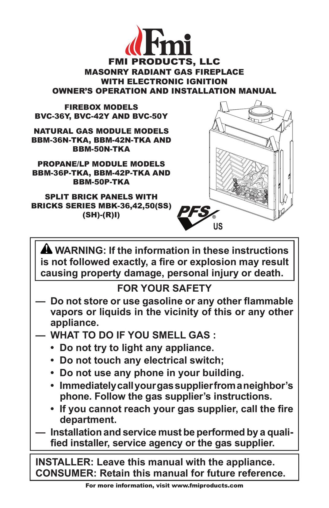 FMI BVC-42Y Indoor Fireplace User Manual