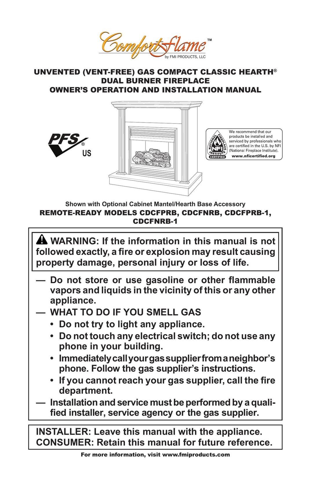 FMI CDCFNRB Indoor Fireplace User Manual