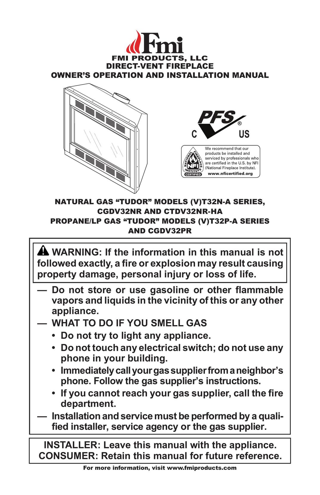 FMI CGDV32PR Indoor Fireplace User Manual