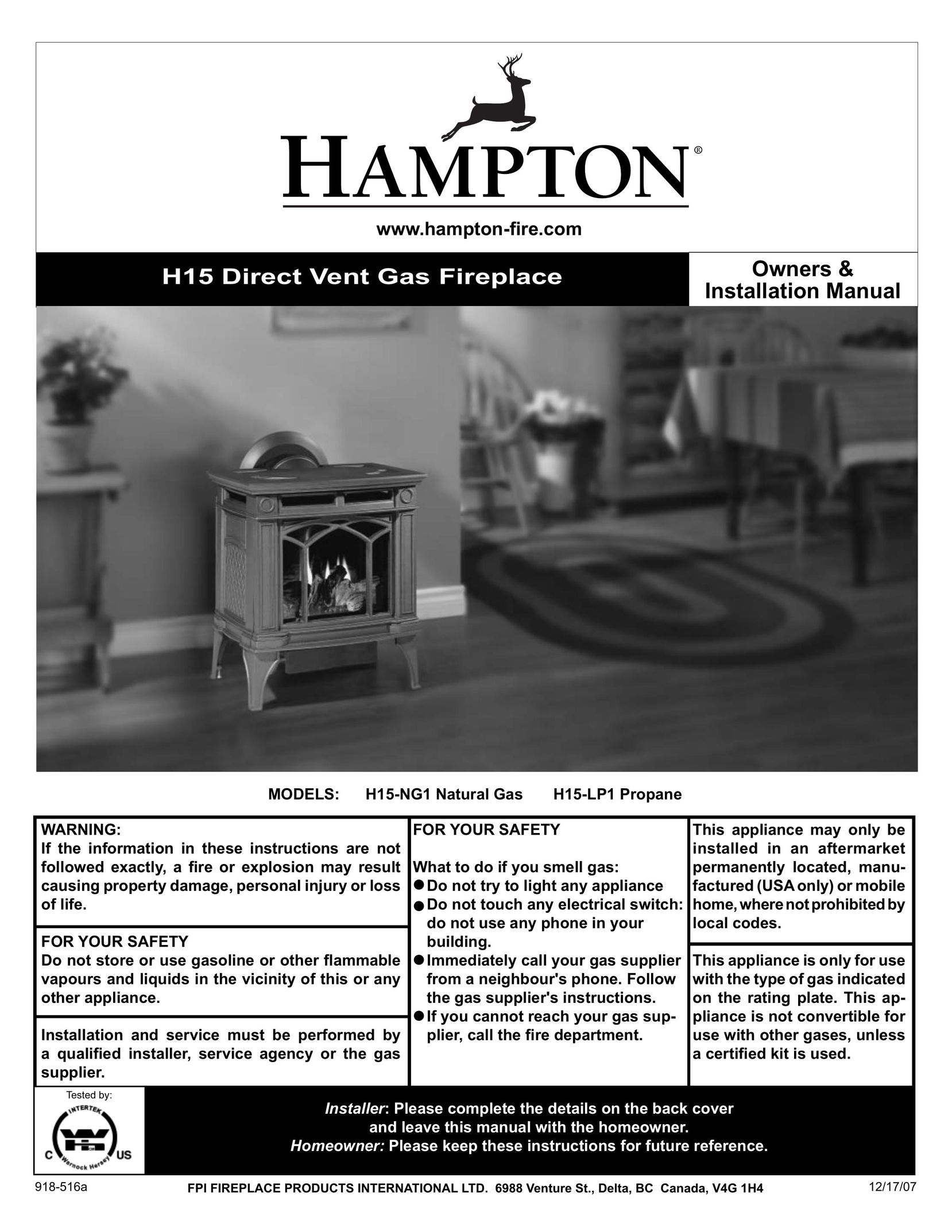 Hampton Direct H15-LP1 Indoor Fireplace User Manual
