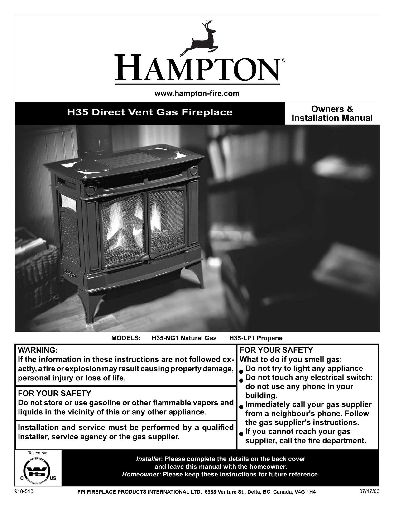 Hampton Direct H35-LP1 Indoor Fireplace User Manual