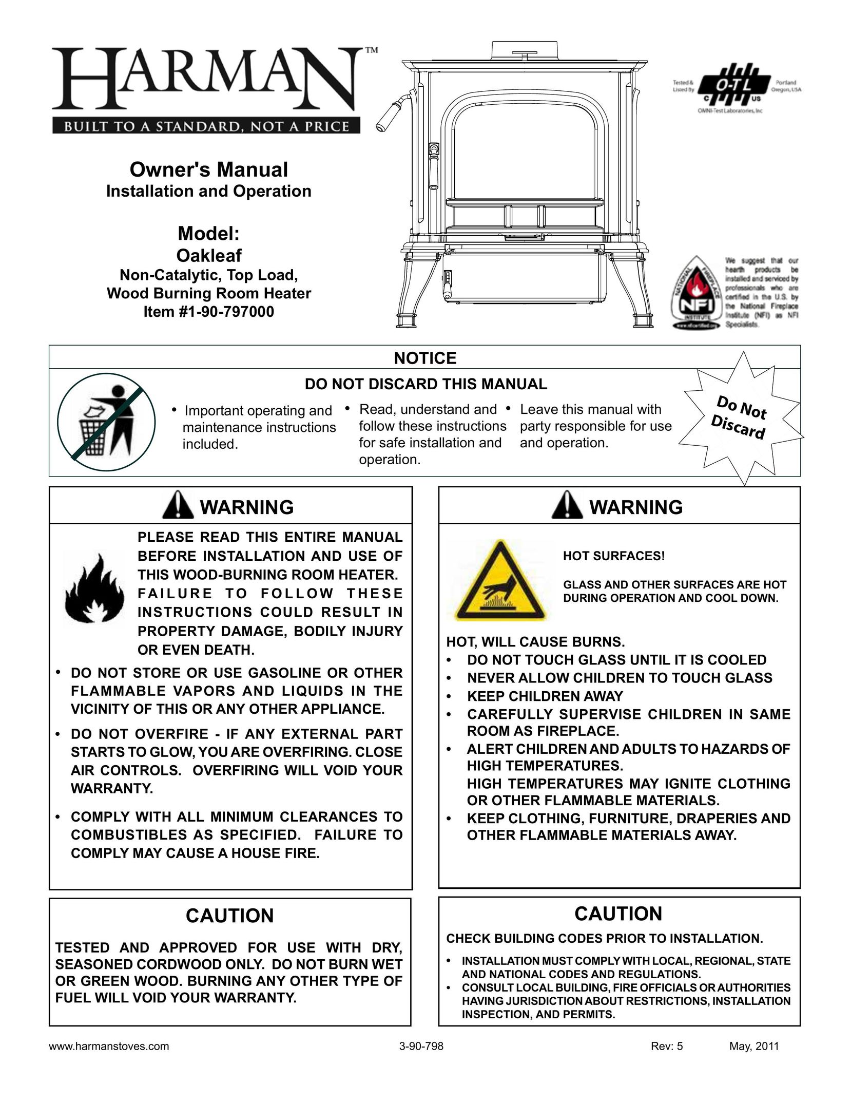 Harman Stove Company 1-90-79700 Indoor Fireplace User Manual