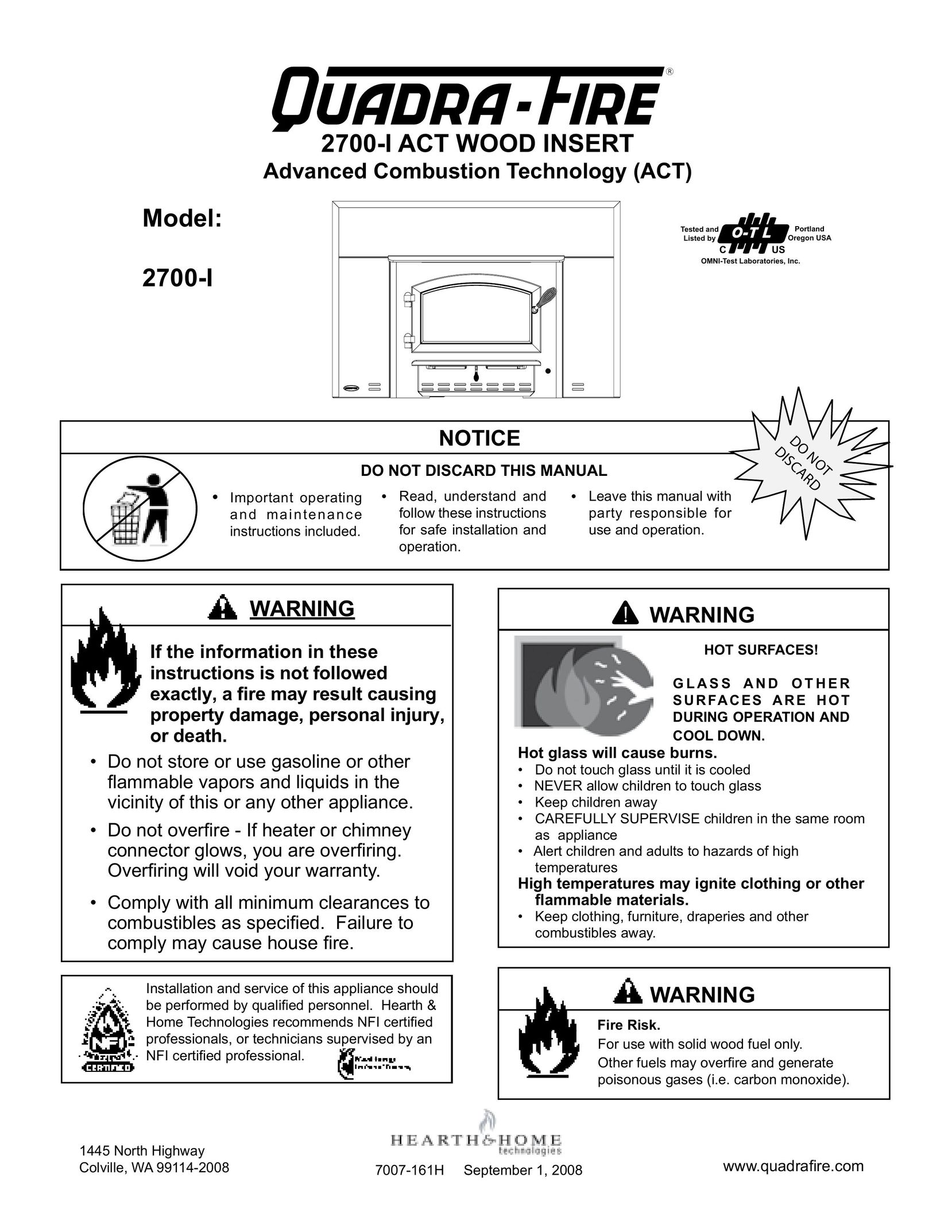 Hearth and Home Technologies 2700-I Indoor Fireplace User Manual