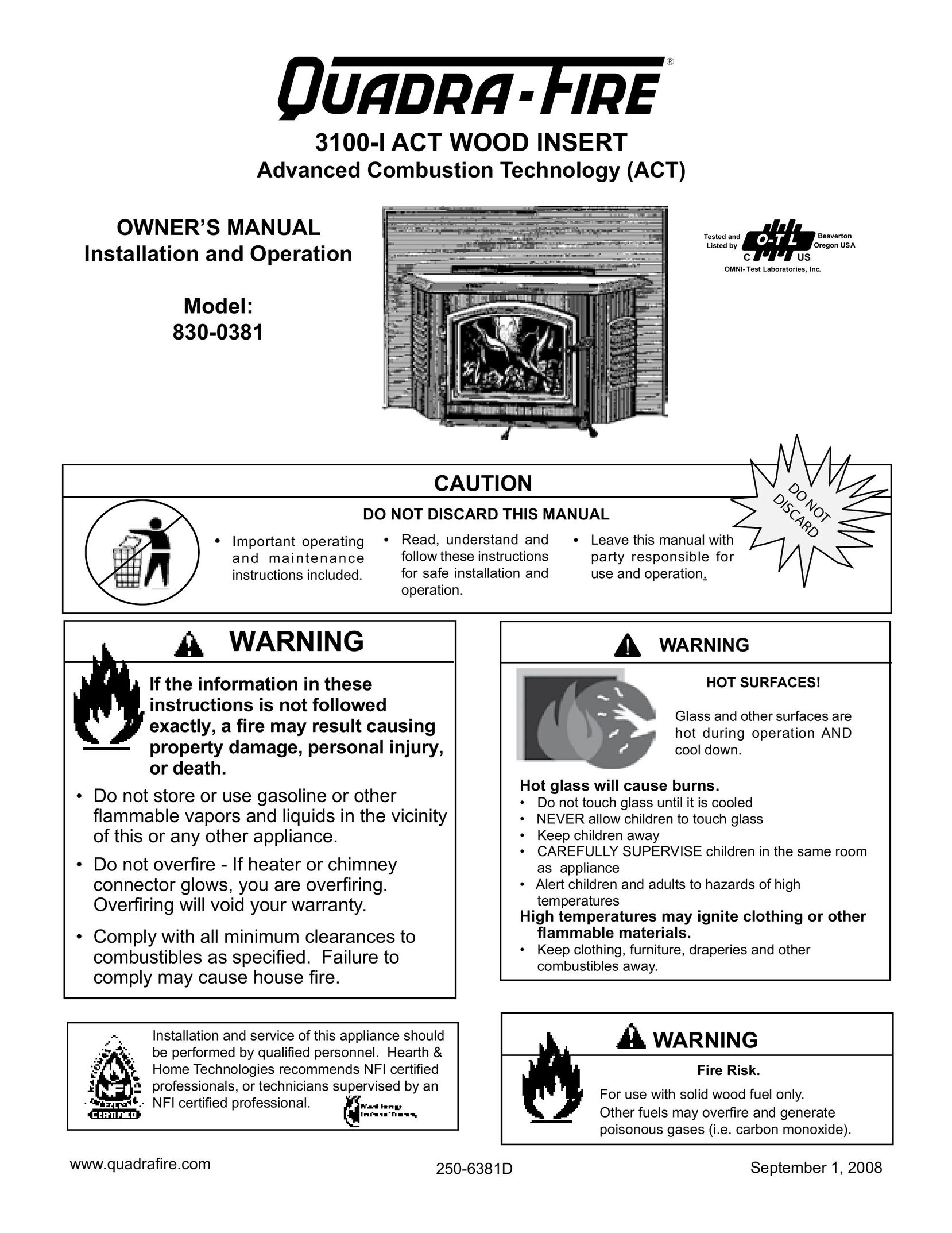 Hearth and Home Technologies 3100-I Indoor Fireplace User Manual