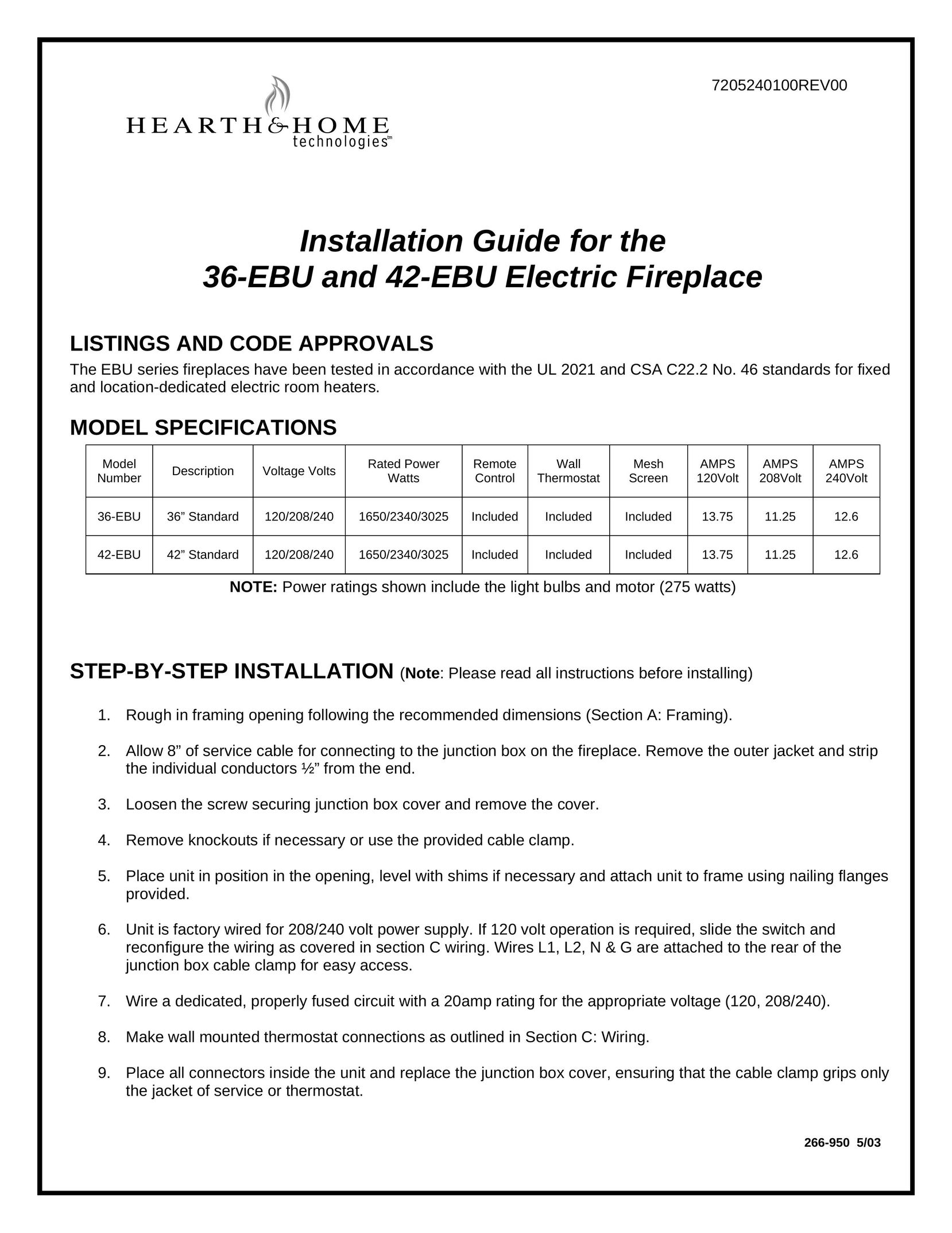 Hearth and Home Technologies 36EBU Indoor Fireplace User Manual
