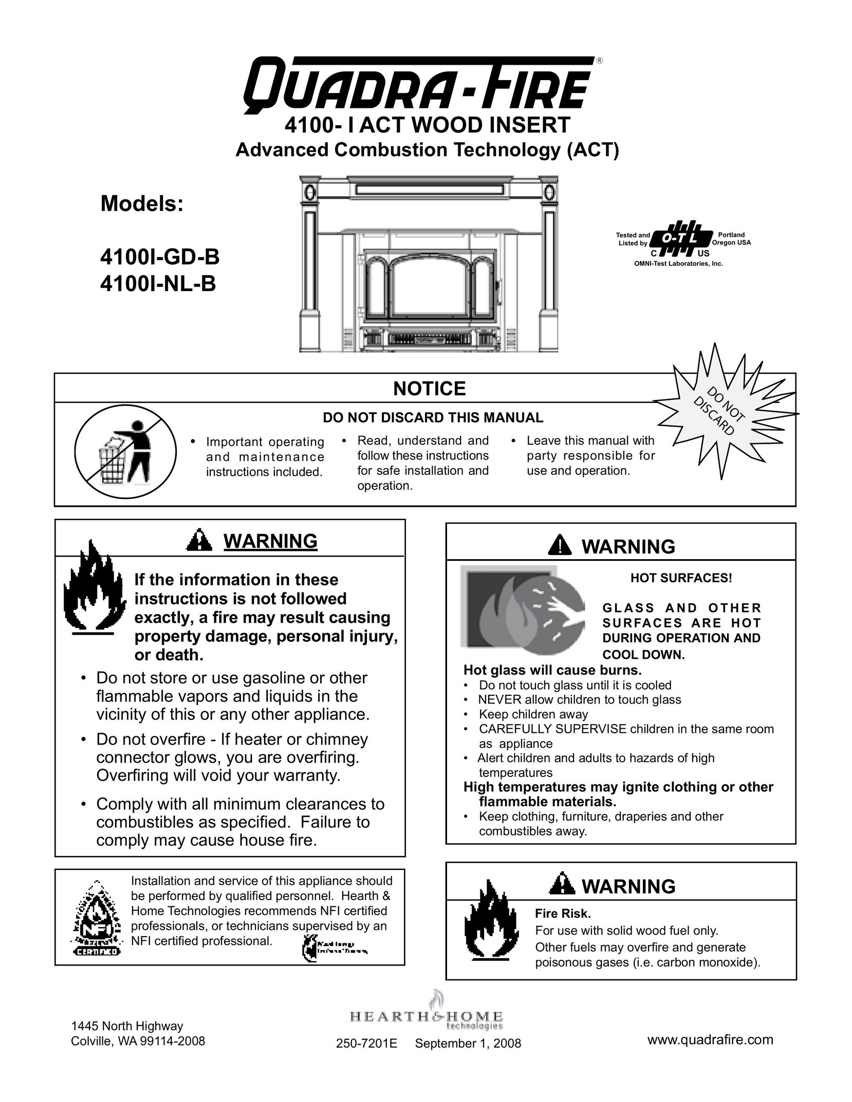 Hearth and Home Technologies 4100I-GD-B Indoor Fireplace User Manual