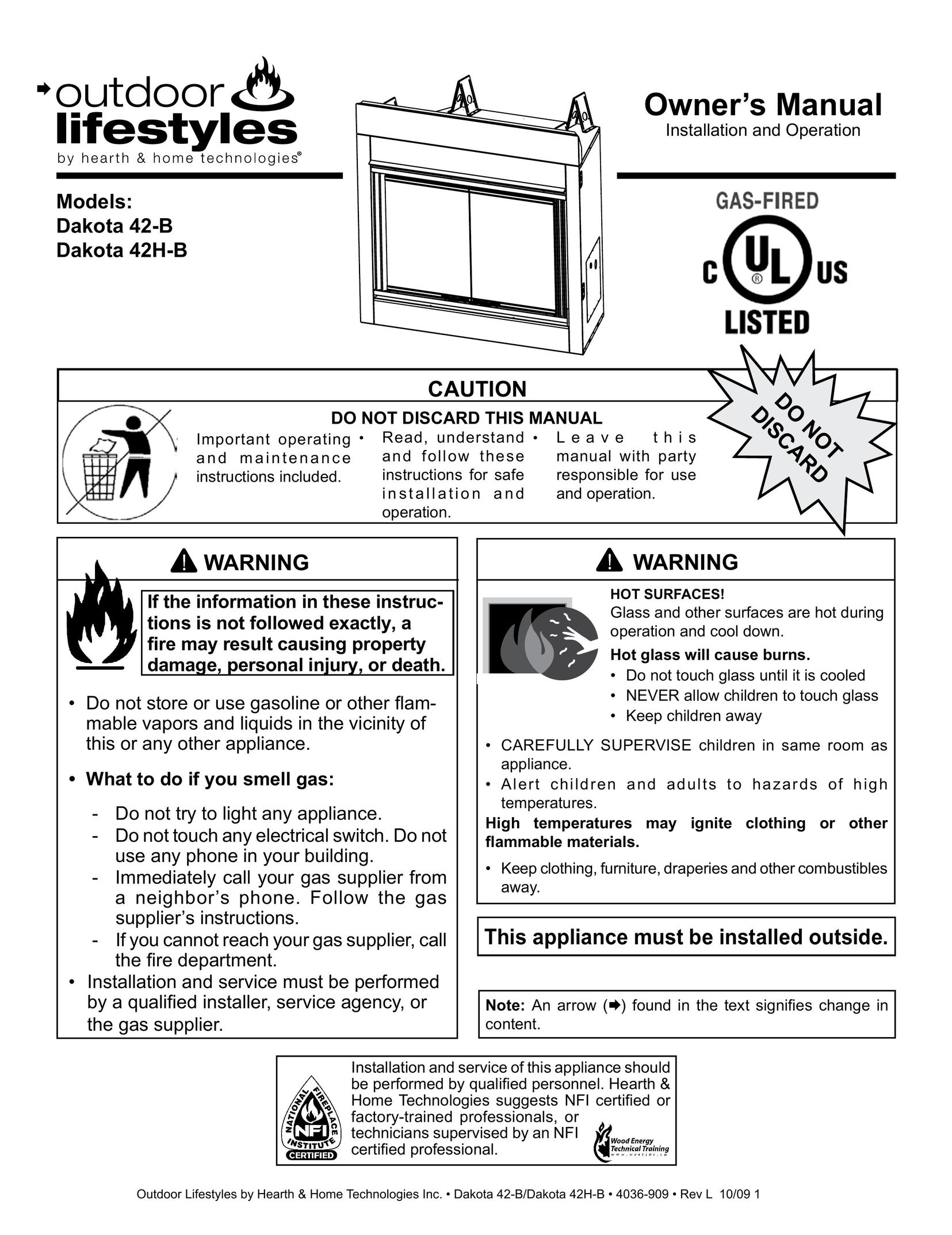 Hearth and Home Technologies 42-B Indoor Fireplace User Manual