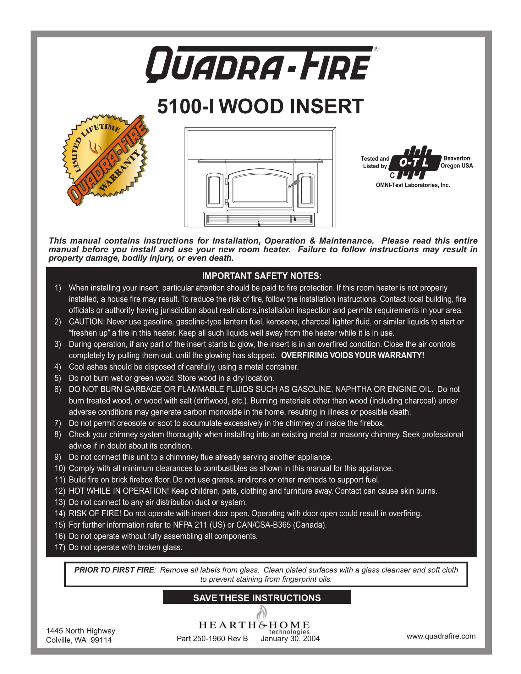 Hearth and Home Technologies 5100-I Indoor Fireplace User Manual