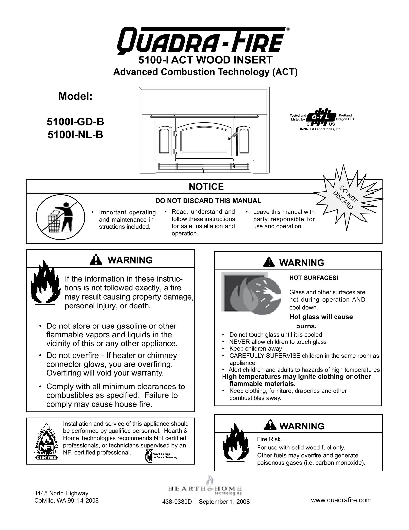 Hearth and Home Technologies 5100I-GD-B Indoor Fireplace User Manual