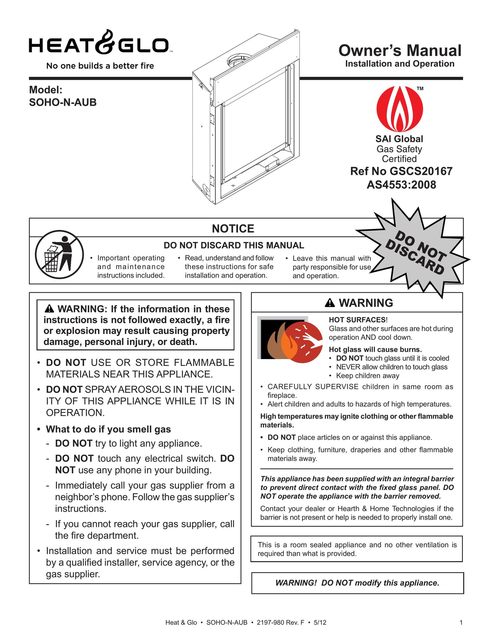 Heat & Glo LifeStyle 2197-980 Indoor Fireplace User Manual