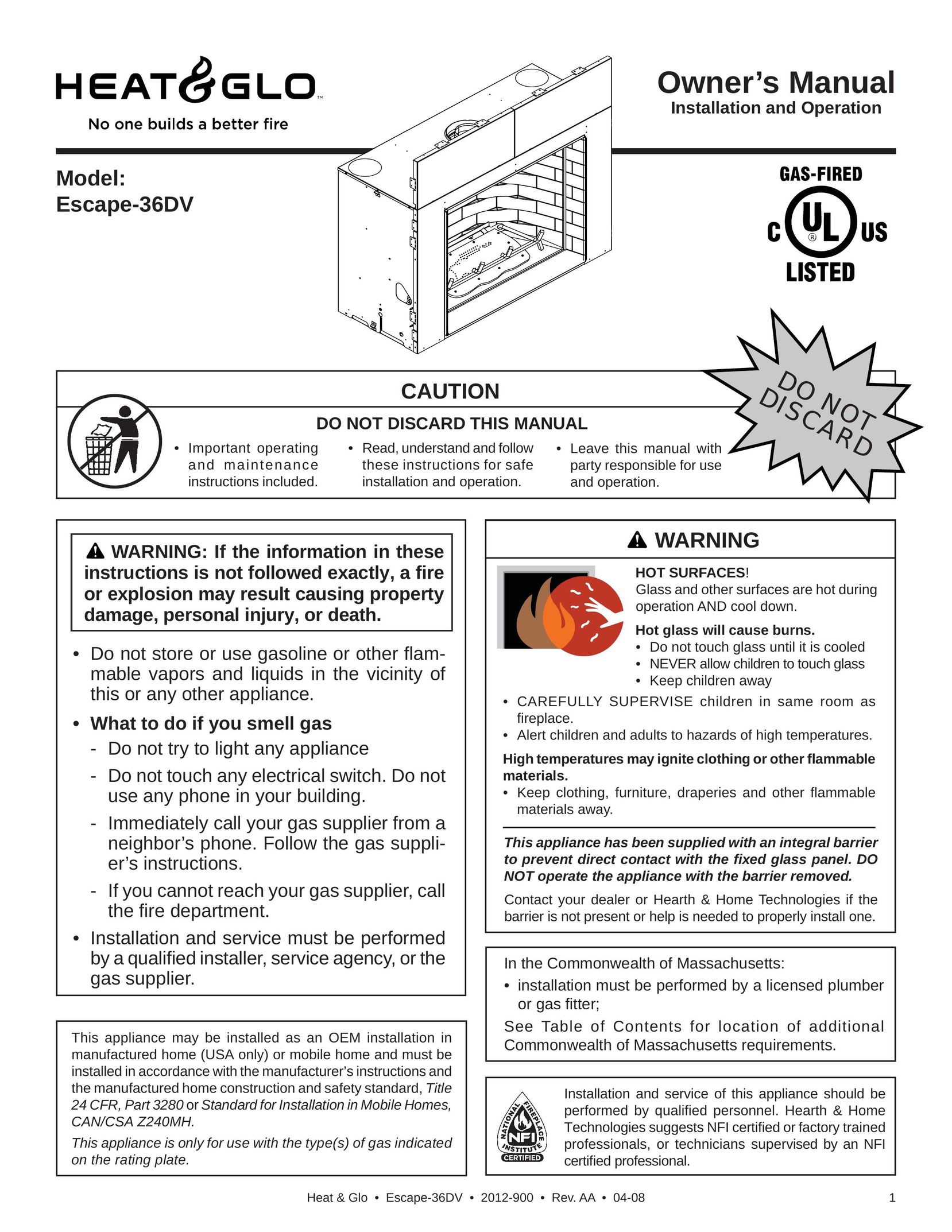 Heat & Glo LifeStyle 36DV Indoor Fireplace User Manual