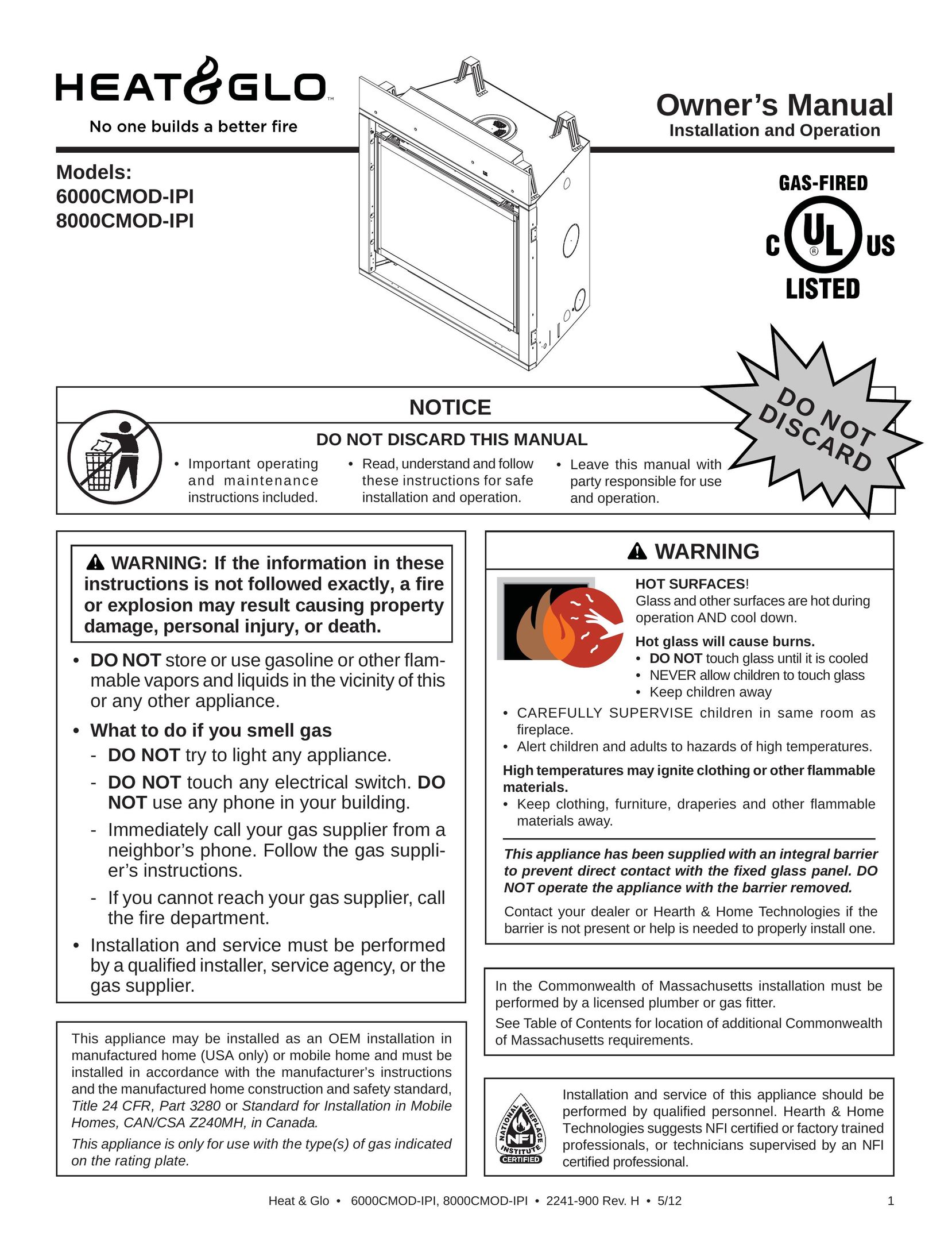 Heat & Glo LifeStyle 6000CMOD-IPI Indoor Fireplace User Manual