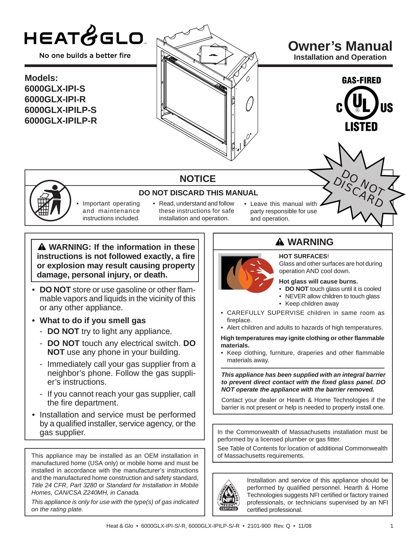 Heat & Glo LifeStyle 6000GLX-IPILP-S/-R Indoor Fireplace User Manual