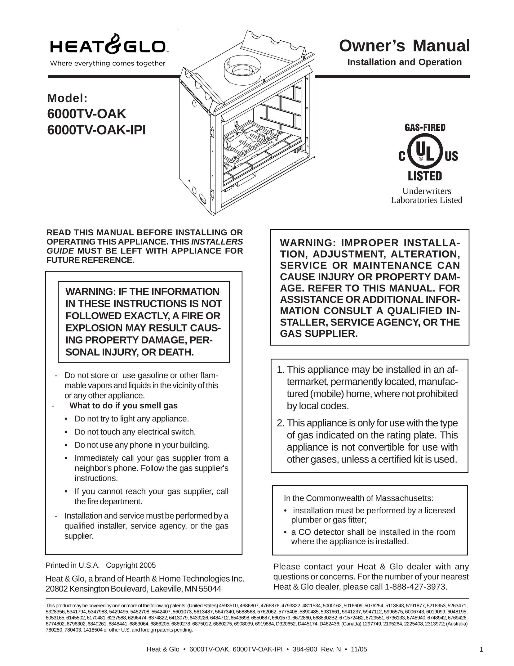 Heat & Glo LifeStyle 6000TV-OAK-IPI Indoor Fireplace User Manual