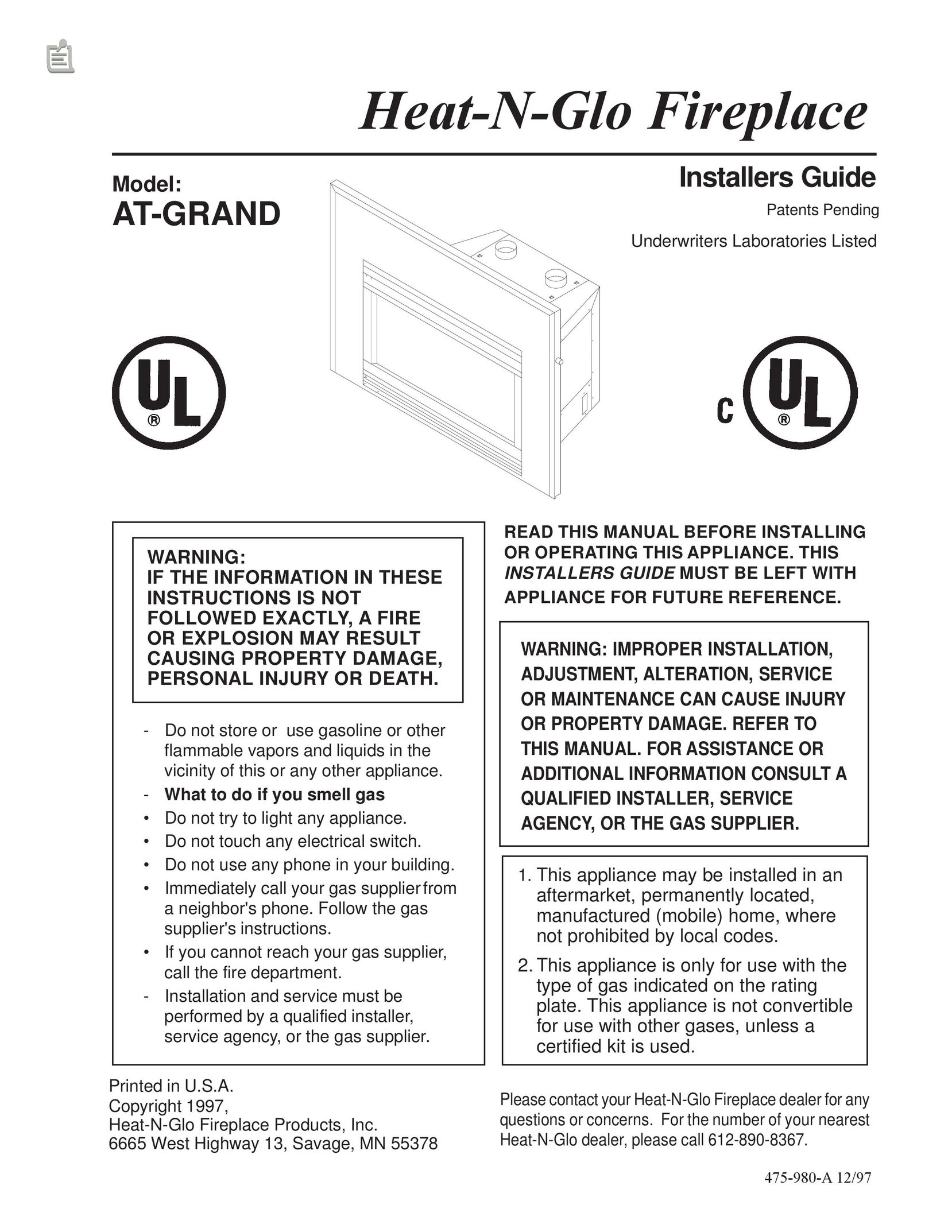 Heat & Glo LifeStyle AT-GRAND Indoor Fireplace User Manual
