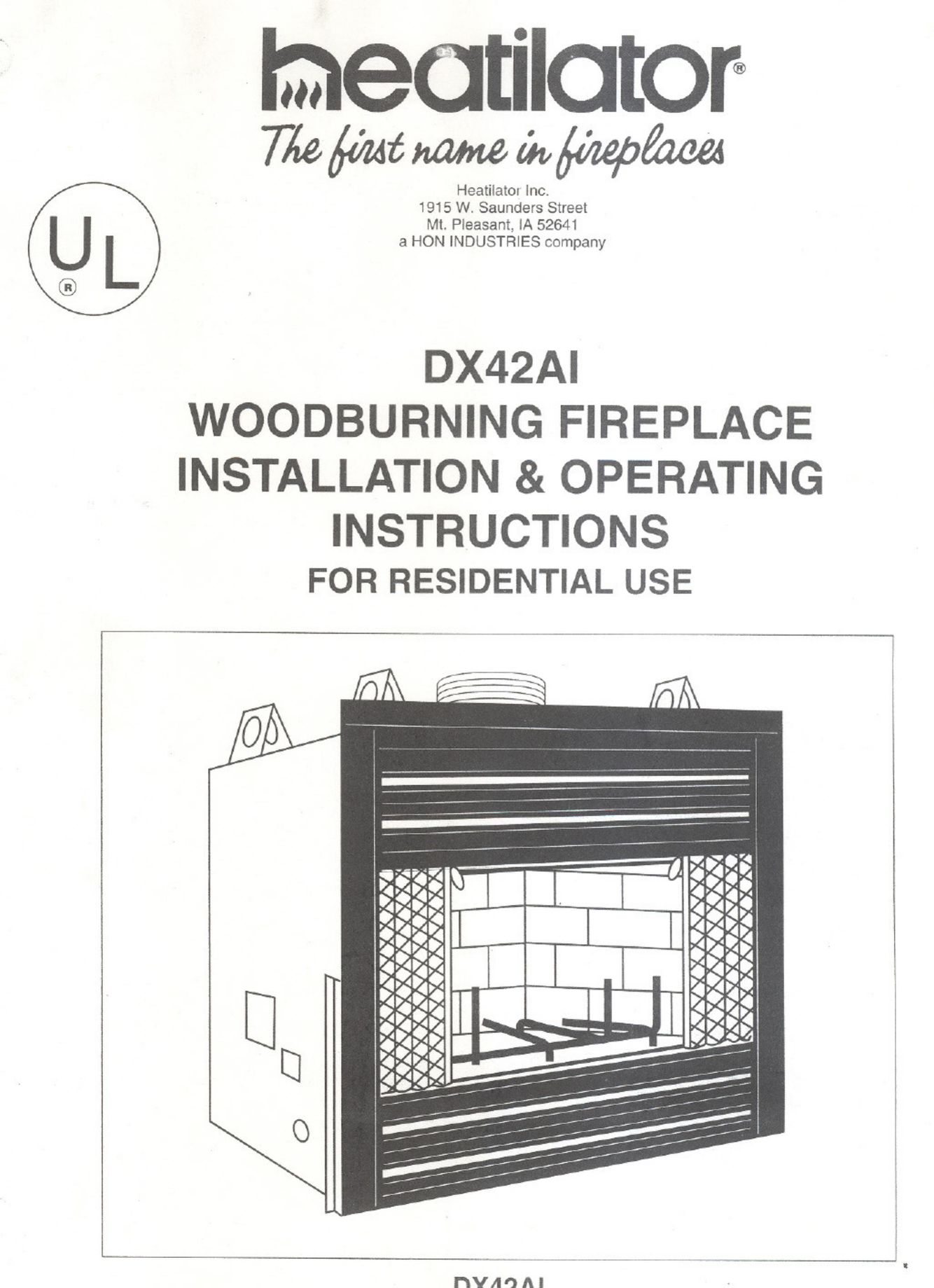Heatiator DX42AI Indoor Fireplace User Manual