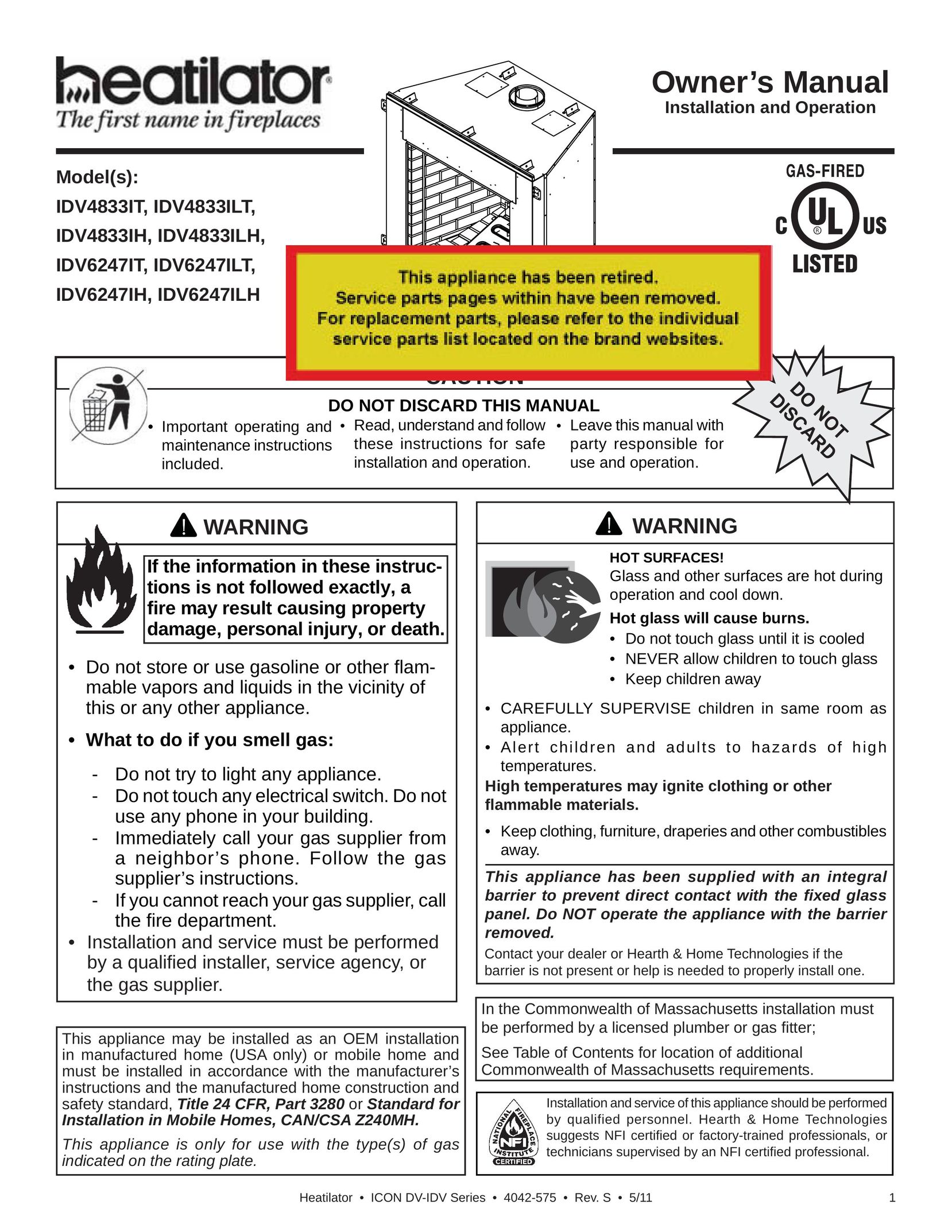 Heatiator IDV4833IT Indoor Fireplace User Manual