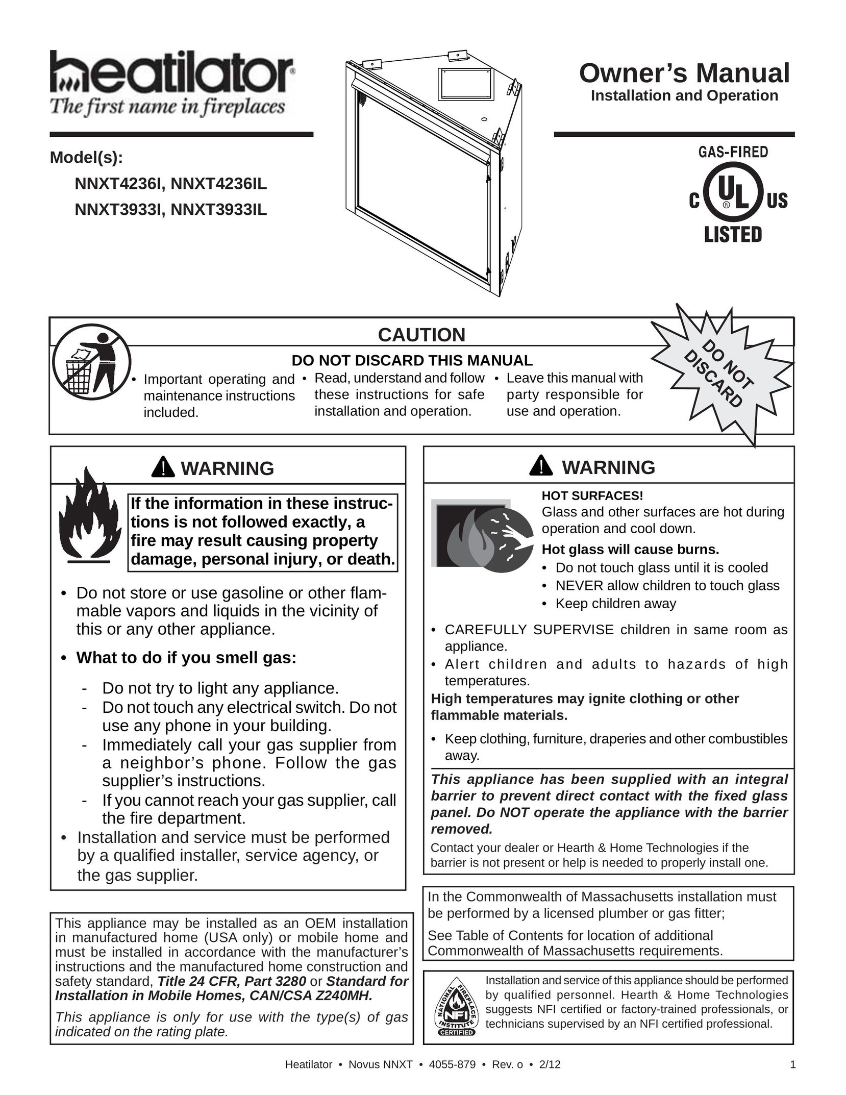 Heatiator NNXT4236IL NNXT3933I Indoor Fireplace User Manual