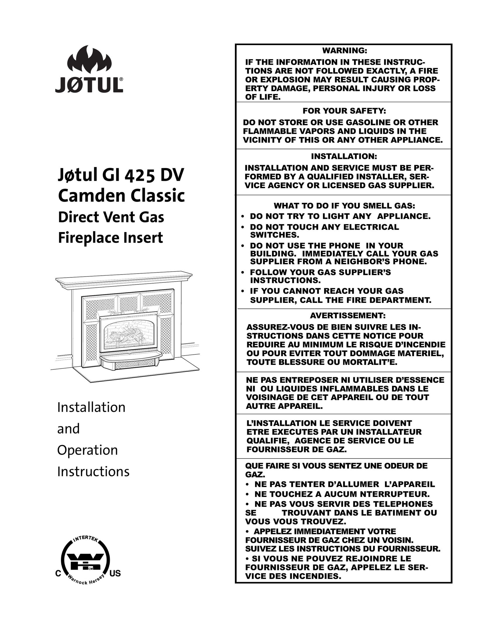 Jotul GI 425 DV Indoor Fireplace User Manual