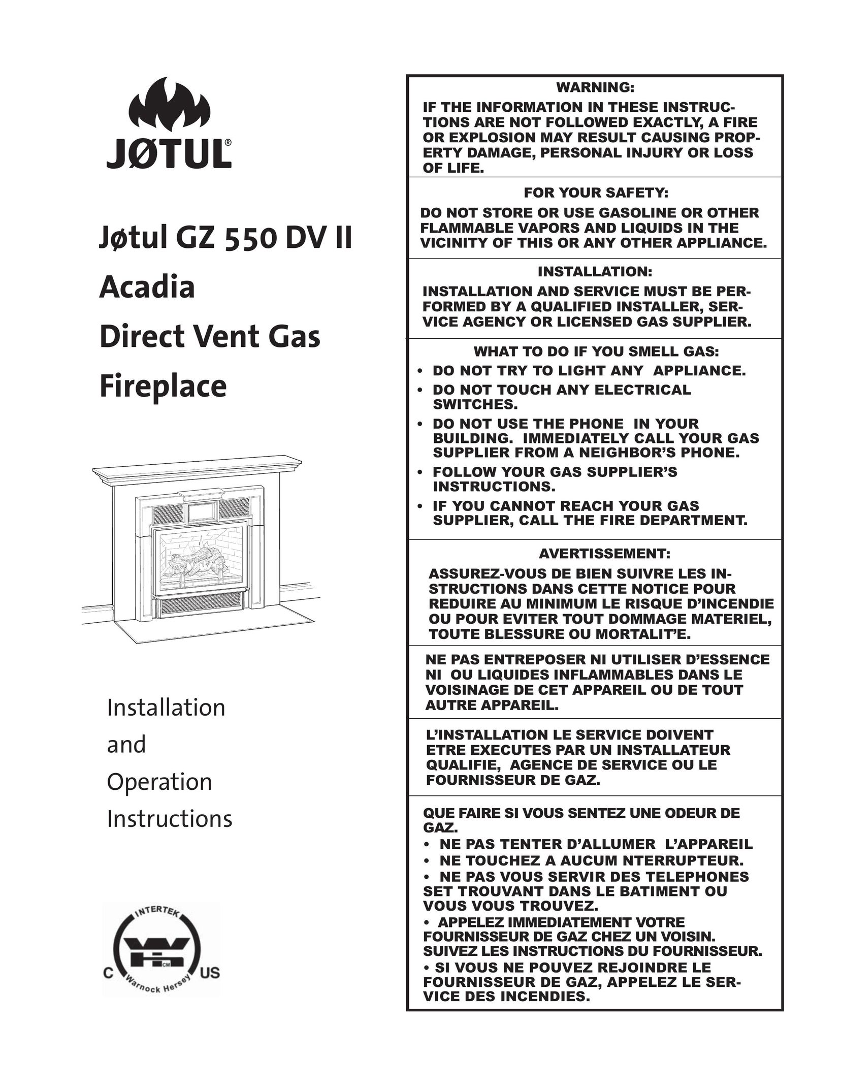 Jotul GZ 550 DV II Indoor Fireplace User Manual