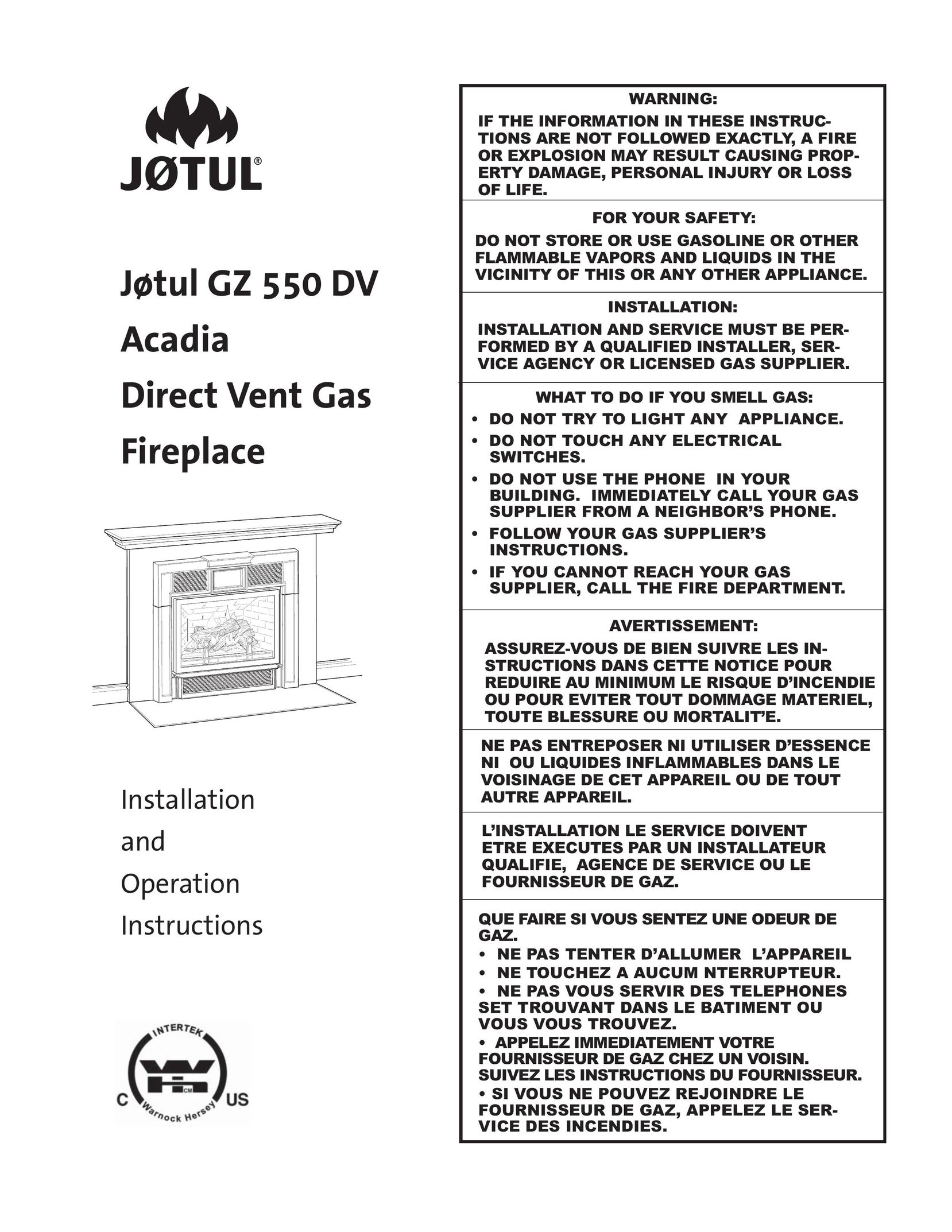 Jotul GZ550s Indoor Fireplace User Manual