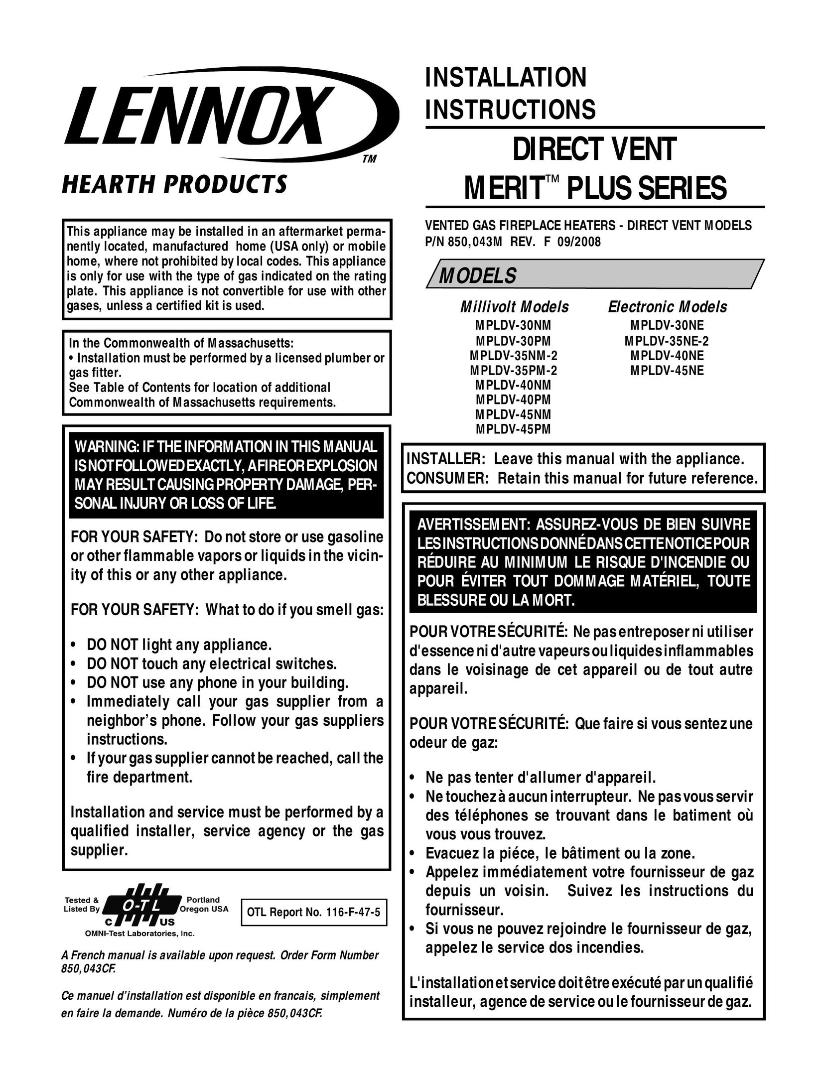 Lennox Hearth 2-MN53-VDLPM Indoor Fireplace User Manual