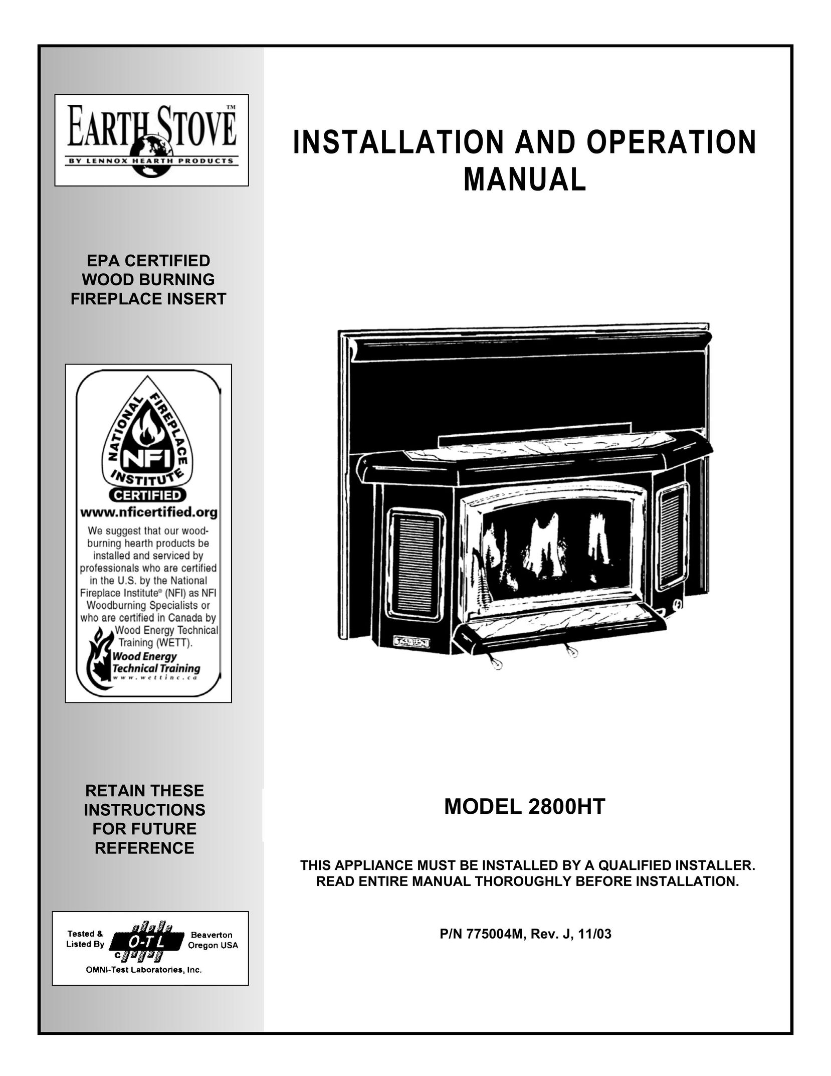 LG Electronics 2800HT Indoor Fireplace User Manual