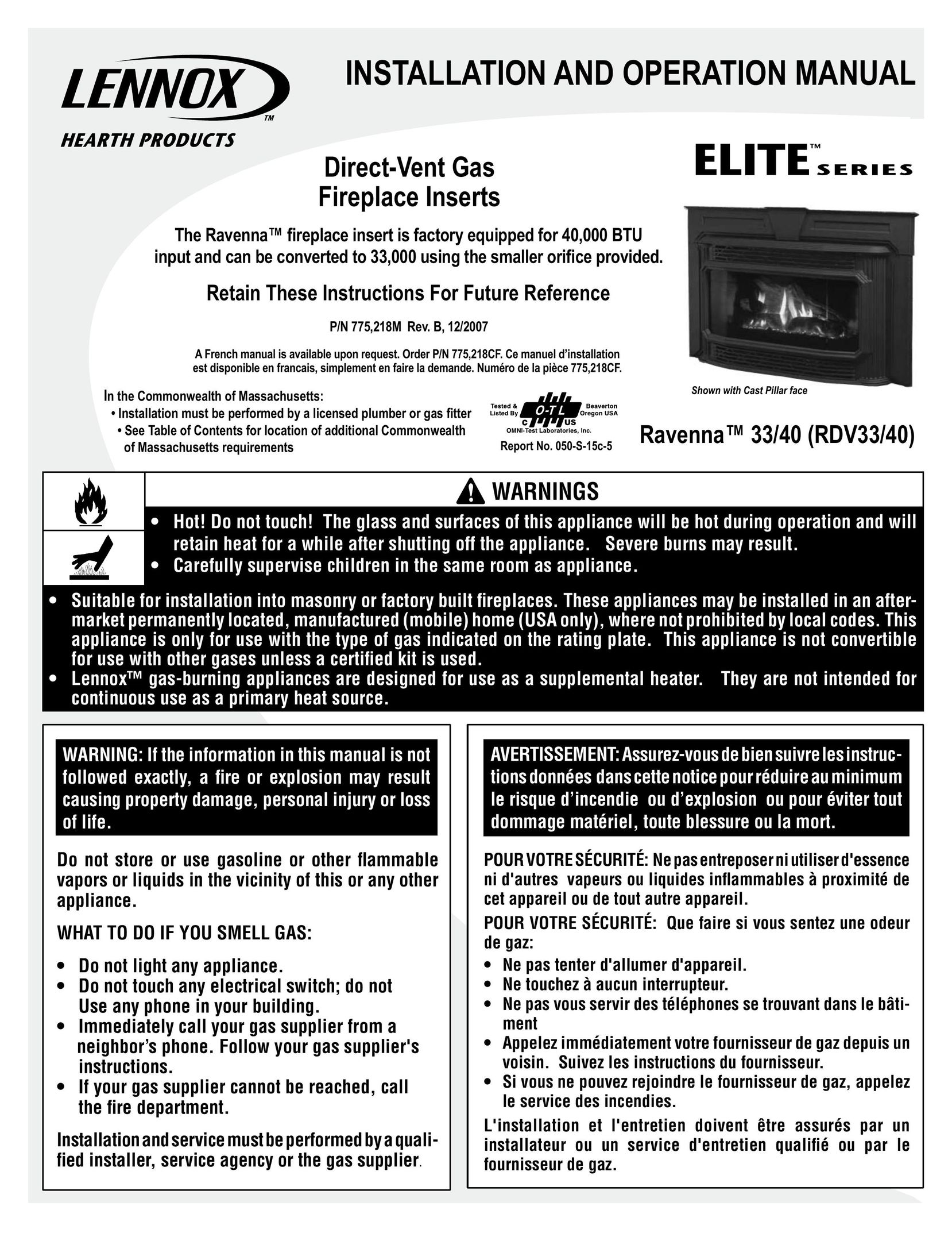 LG Electronics RDV3340 Indoor Fireplace User Manual