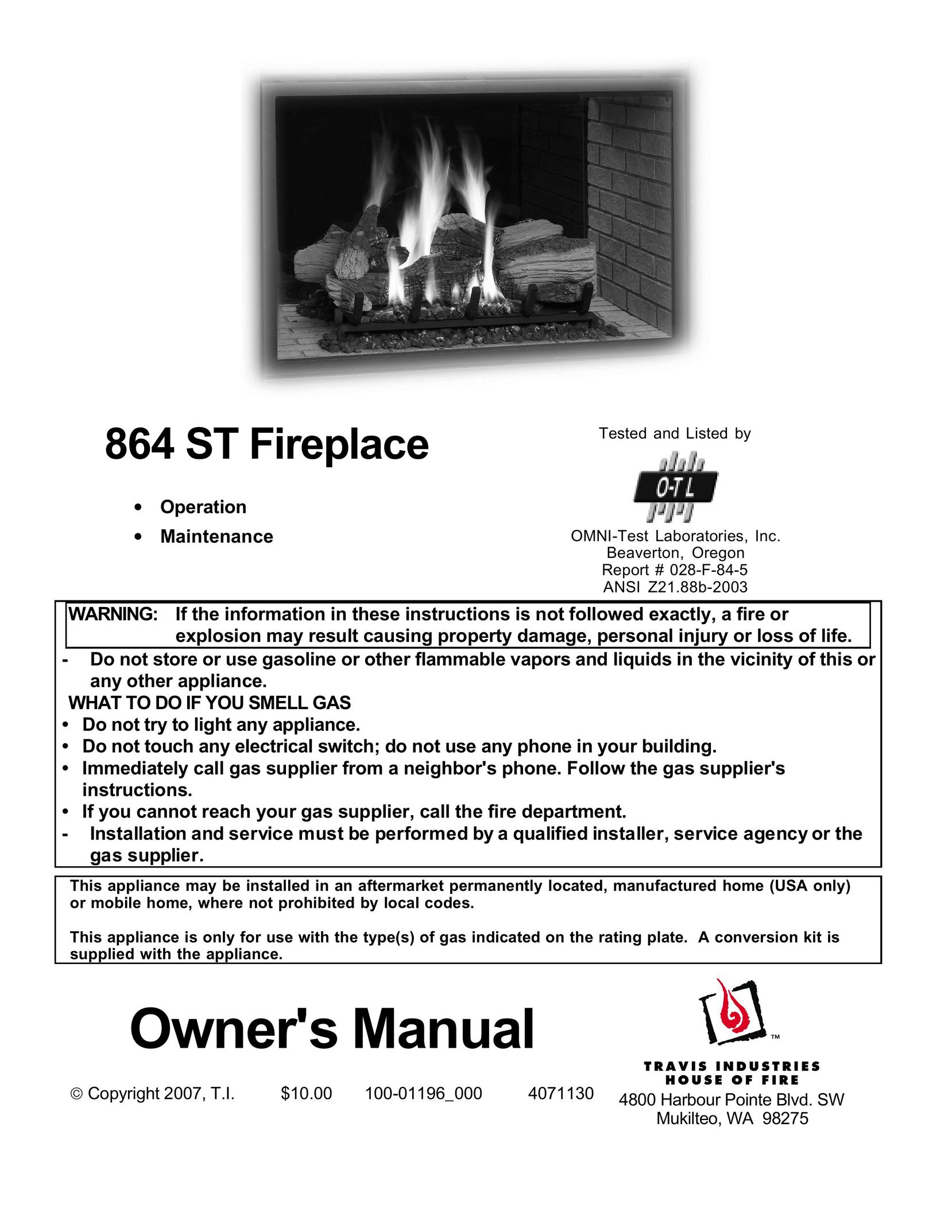 Lopi 864 ST Indoor Fireplace User Manual