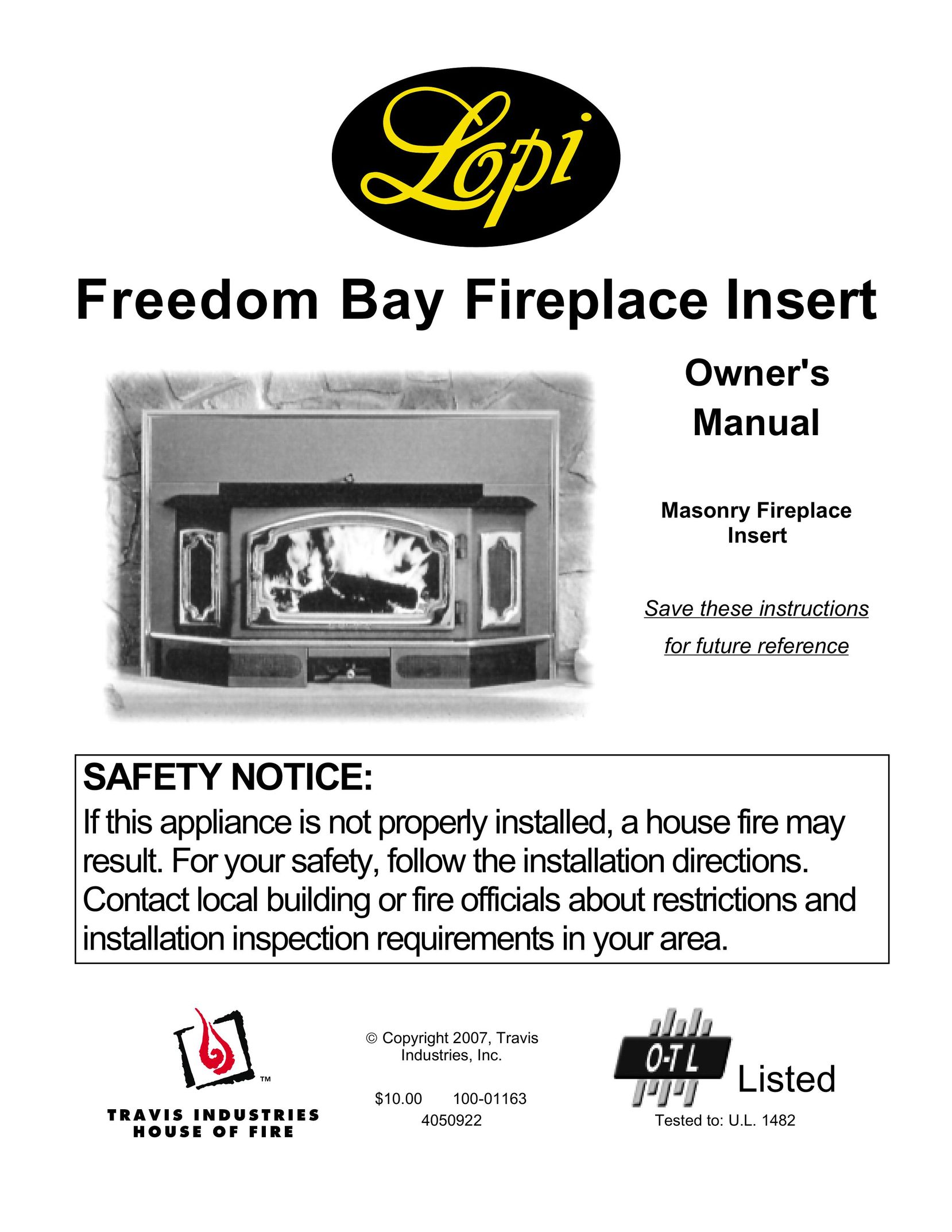 Lopi Freedom Bay Fireplace Insert Indoor Fireplace User Manual