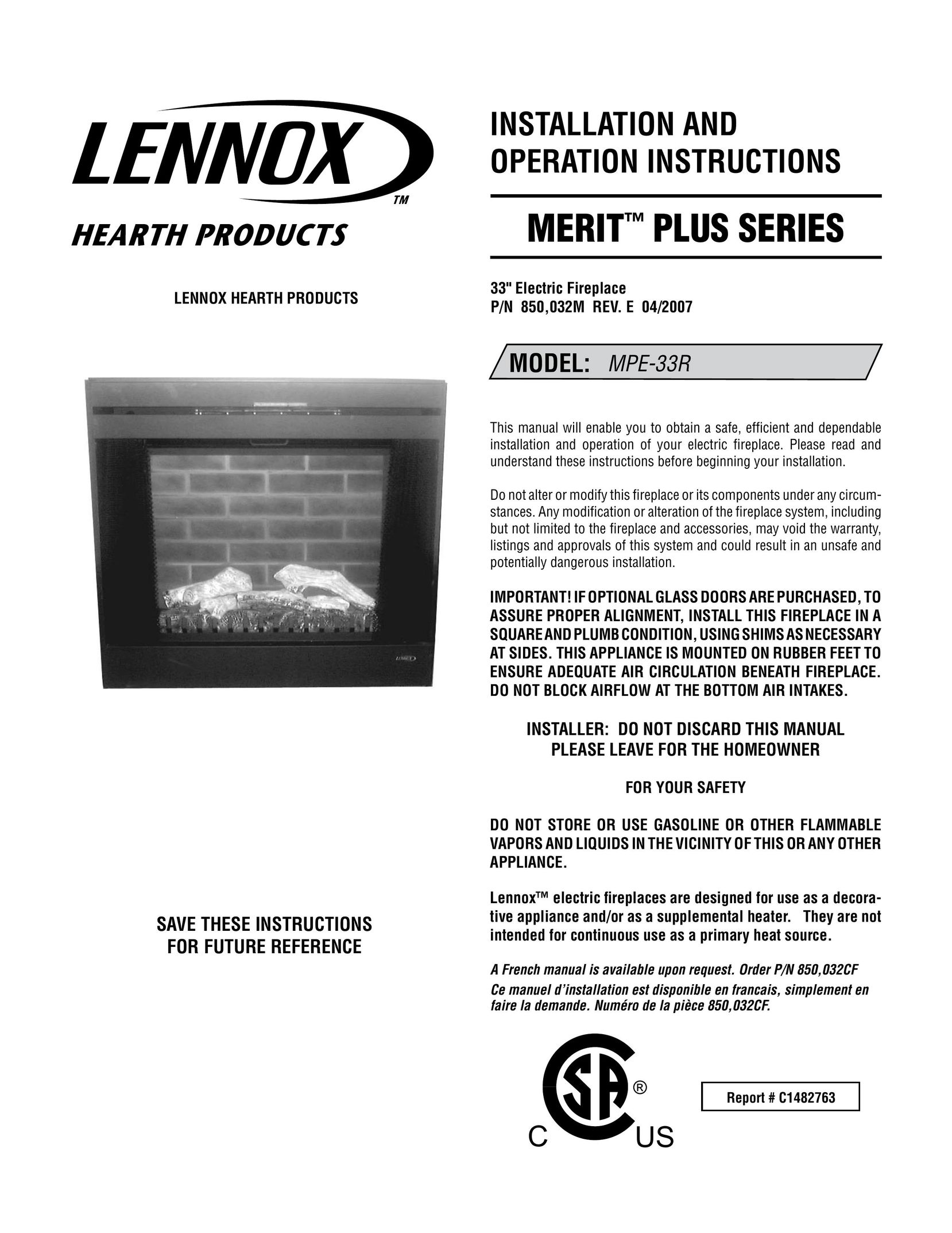 Lucent Technologies MPE-33R Indoor Fireplace User Manual
