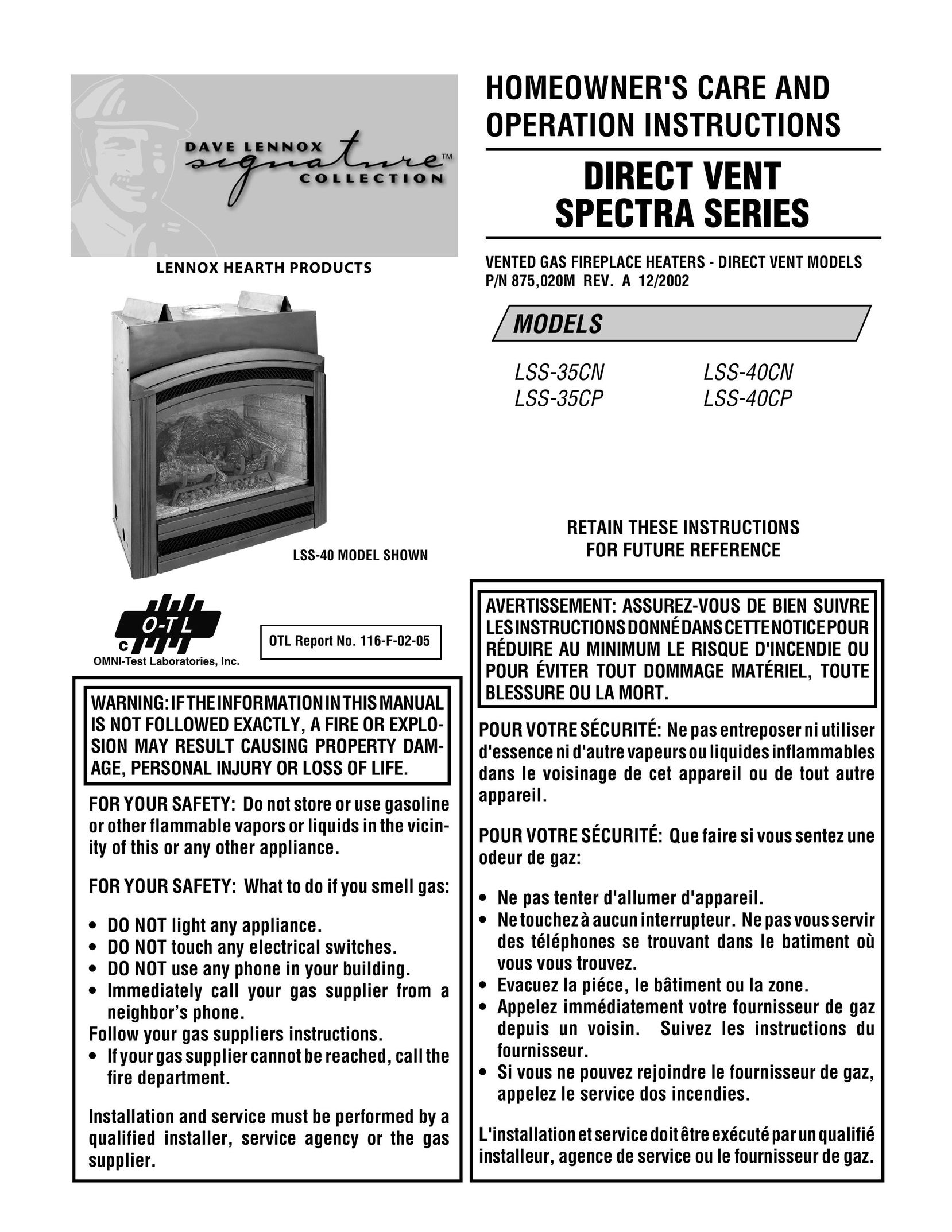 Magnavox LSS-40CP Indoor Fireplace User Manual