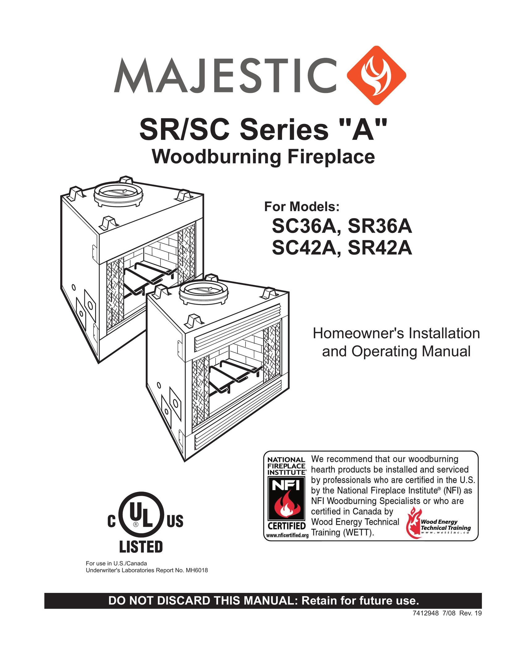 Majestic SC36A Indoor Fireplace User Manual