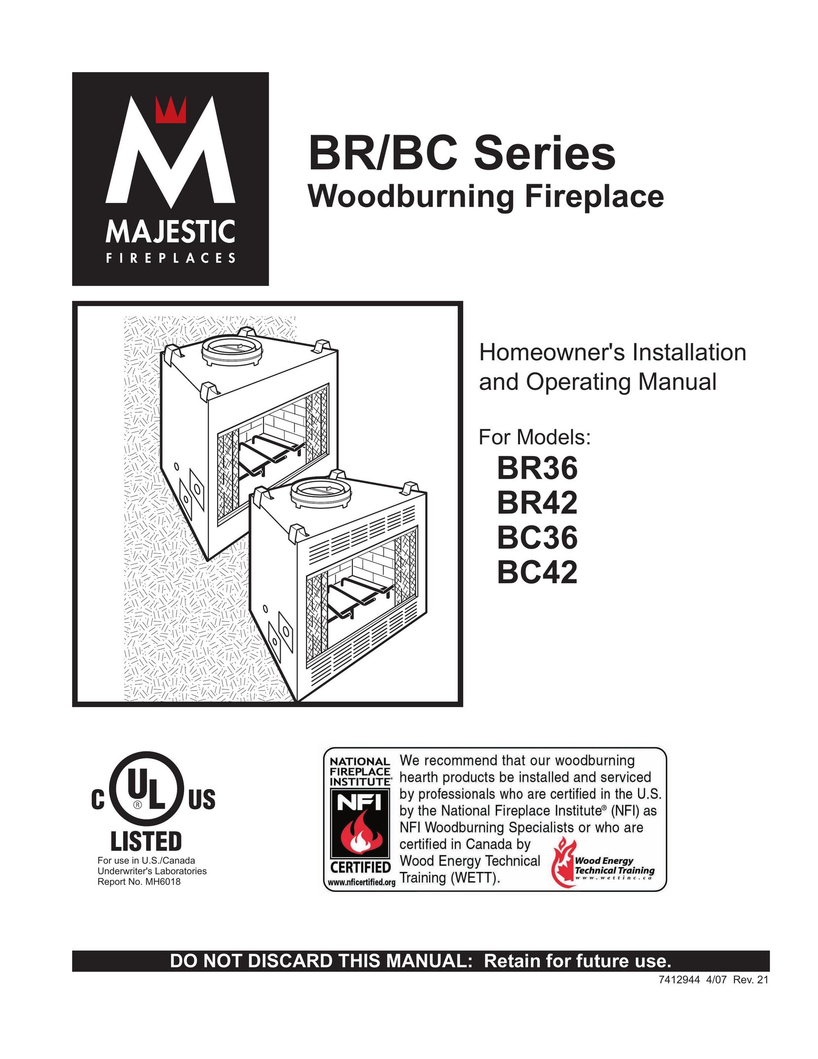 Majestic Appliances BR42 Indoor Fireplace User Manual