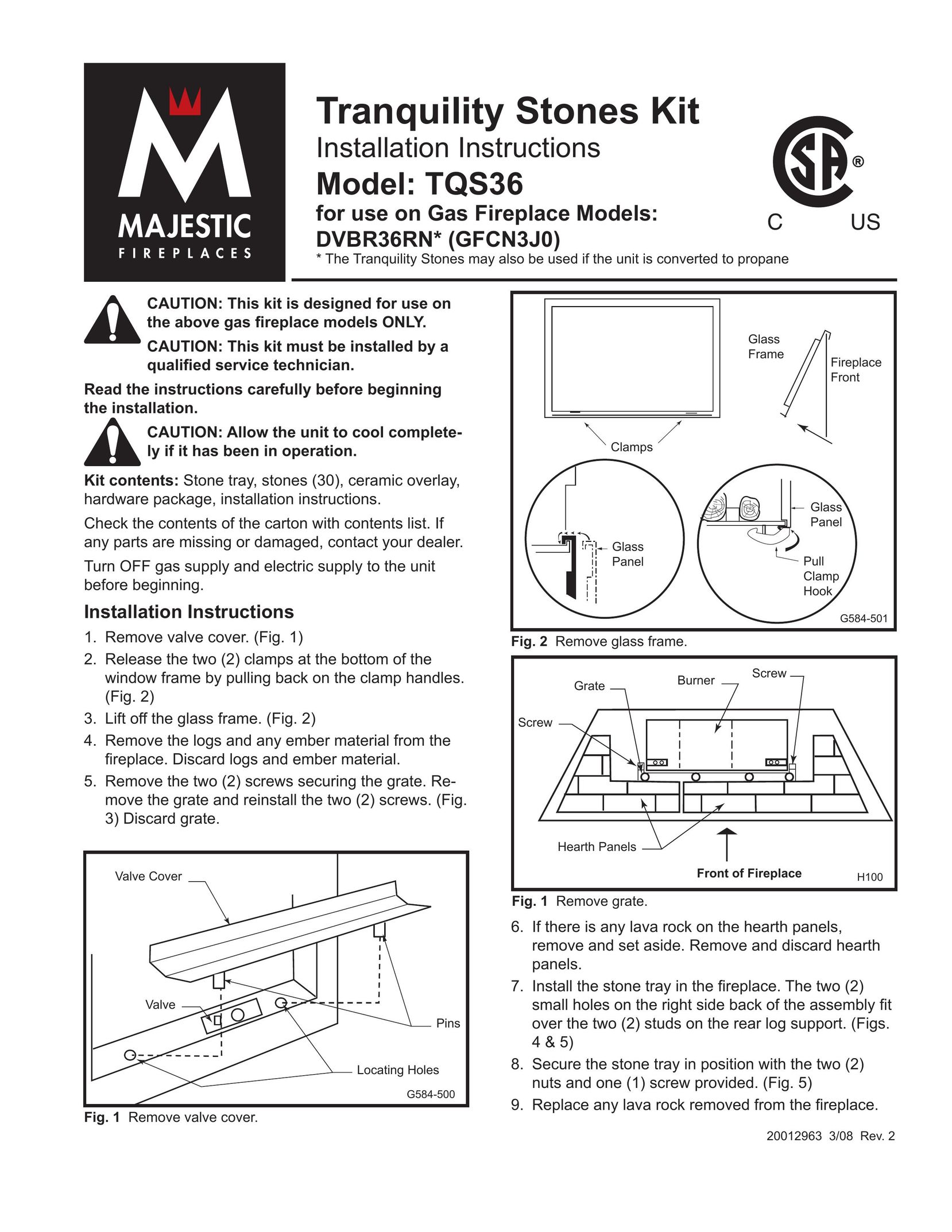 Majestic Appliances TQS36 Indoor Fireplace User Manual