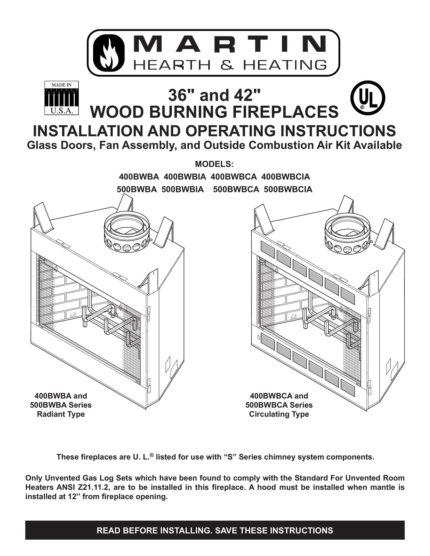 Martin Fireplaces 400BWBCA Indoor Fireplace User Manual
