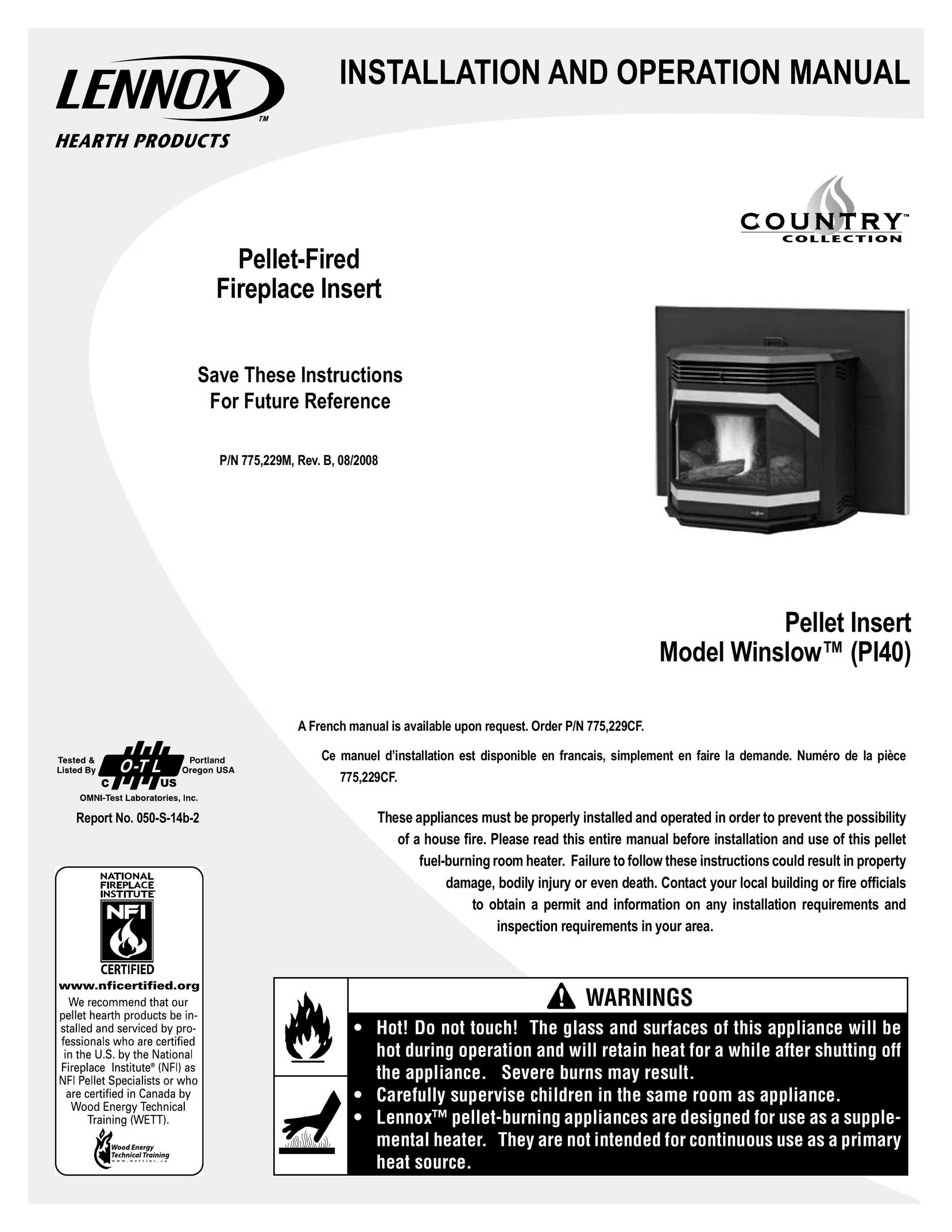 Maytag PI40 Indoor Fireplace User Manual