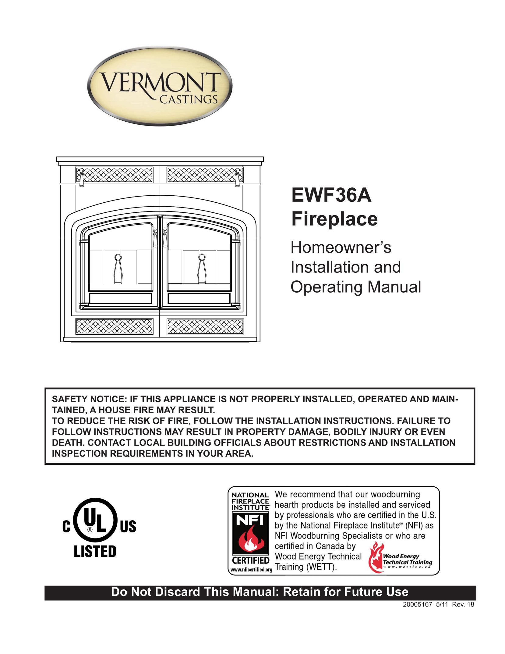 MHP EWF36A Indoor Fireplace User Manual