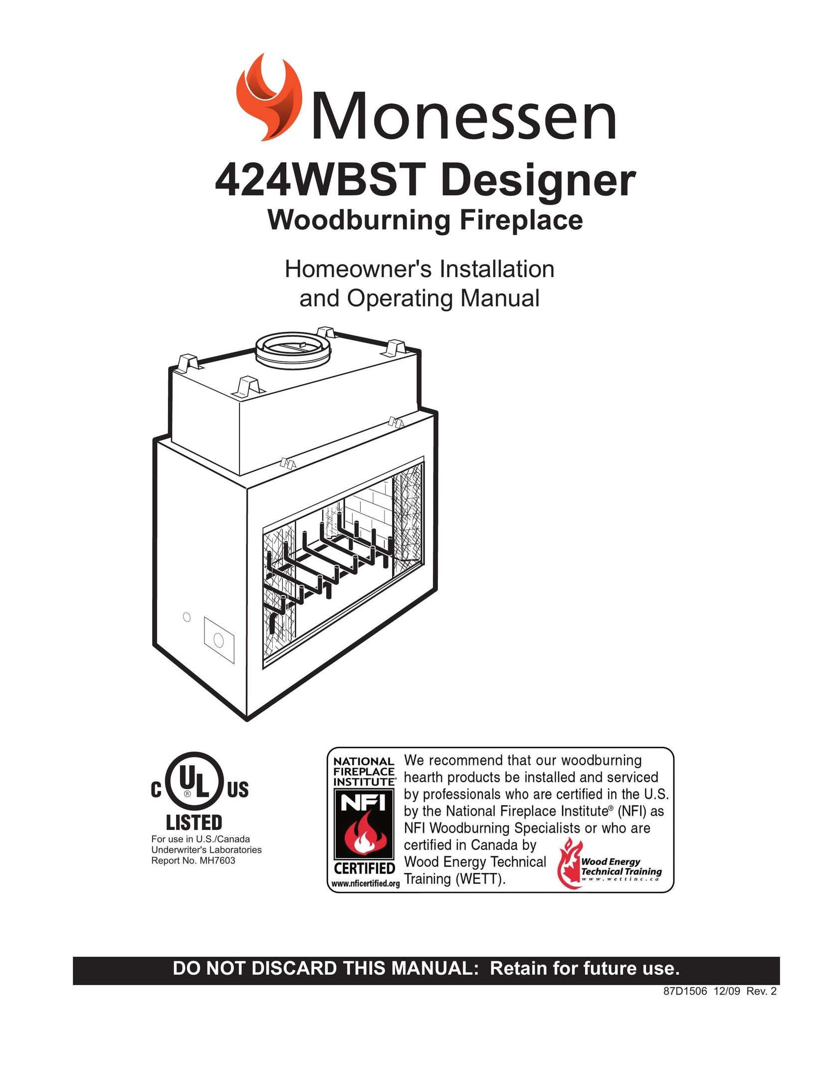 Monessen Hearth 424WBST Indoor Fireplace User Manual