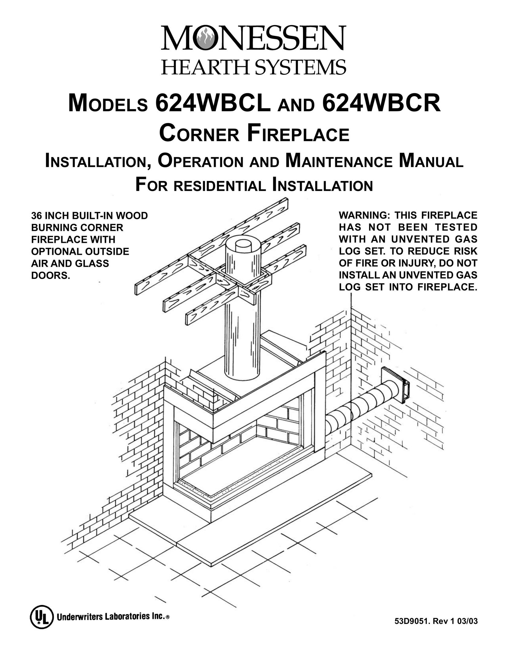 Monessen Hearth 624WBCL Indoor Fireplace User Manual