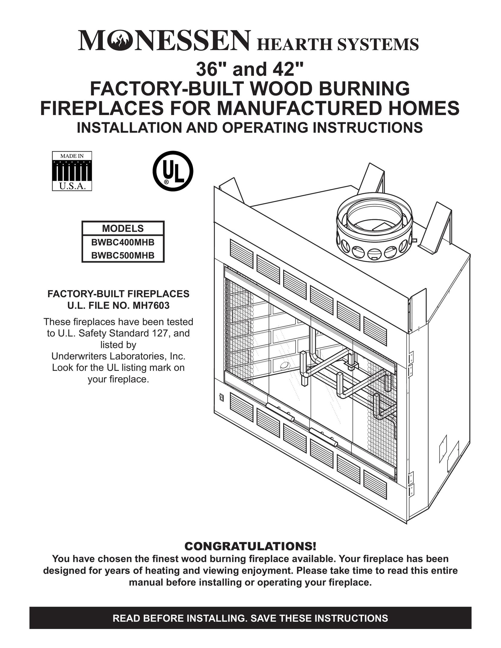Monessen Hearth BWBC400MHB Indoor Fireplace User Manual
